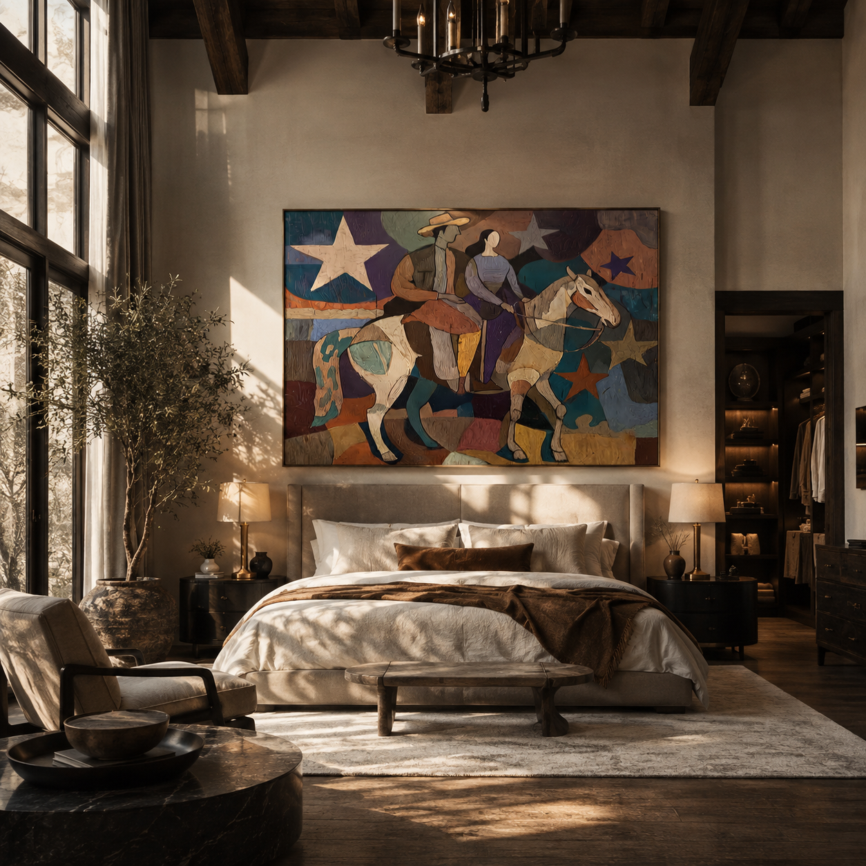 Two Riders Cross Stars presented as a colorful interior focal point