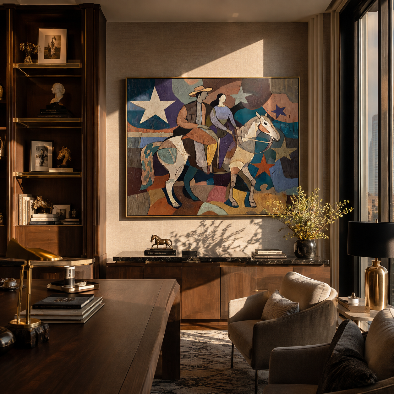 Two Riders Cross Stars displayed in a layered residential setting