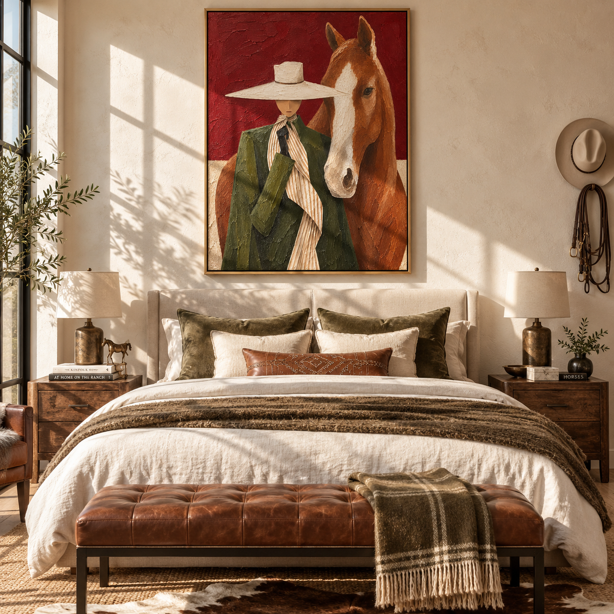 Scarlet Brim Close Company - cowgirl and horse painting shown in modern room setting 3