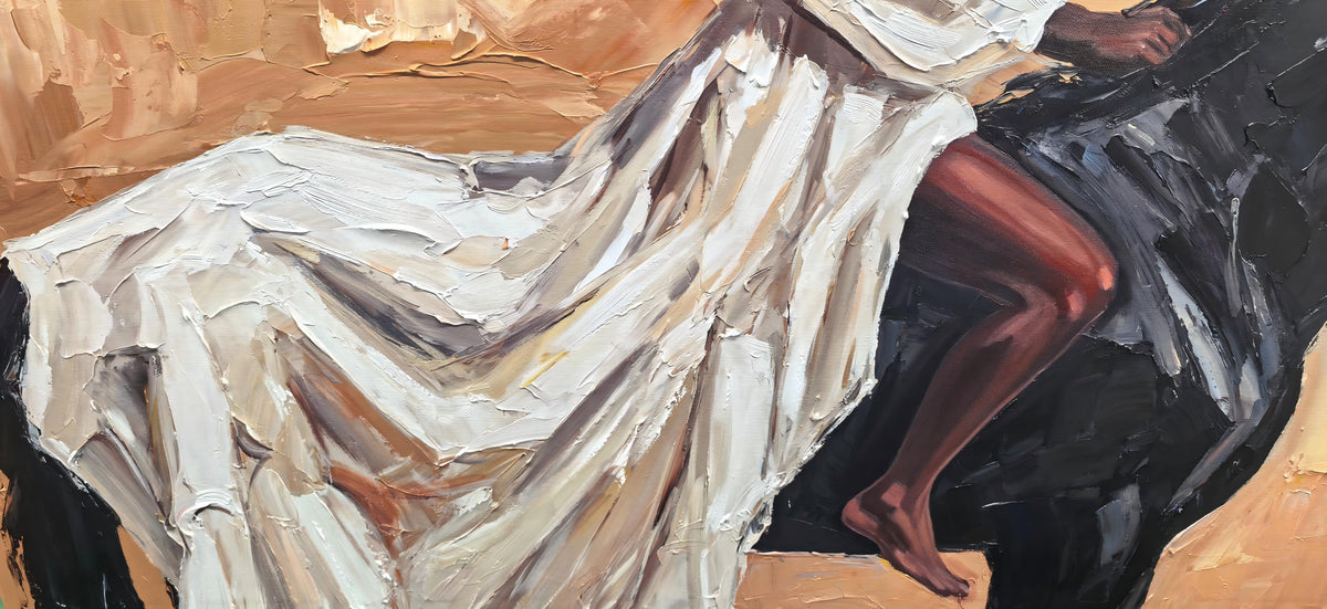 Desert Grace – Vintage Americana Woman in White Dress on Horseback Painting | Rustic Glam Living Room Art