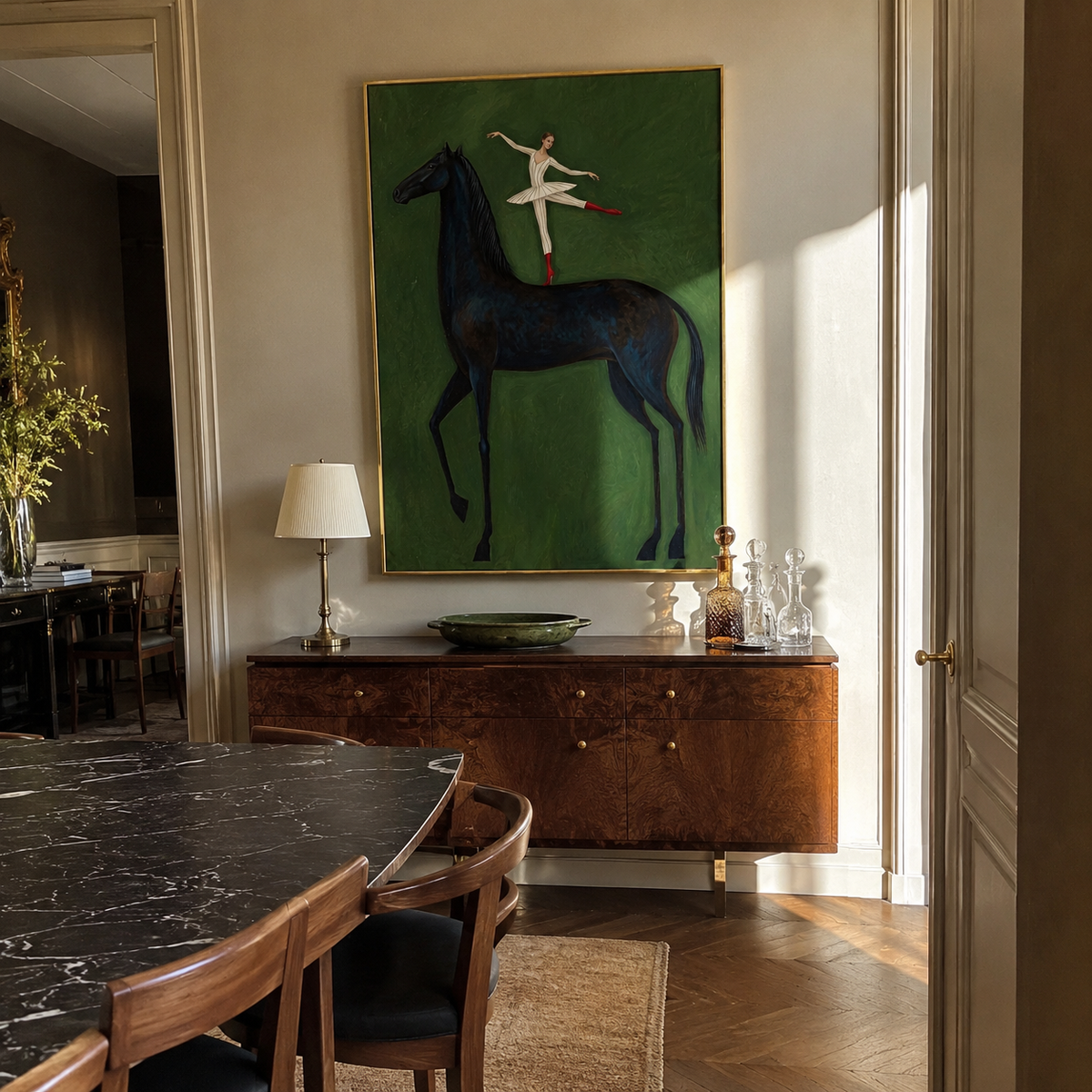 Ballet Crosses Midnight styled with warm modern furnishings