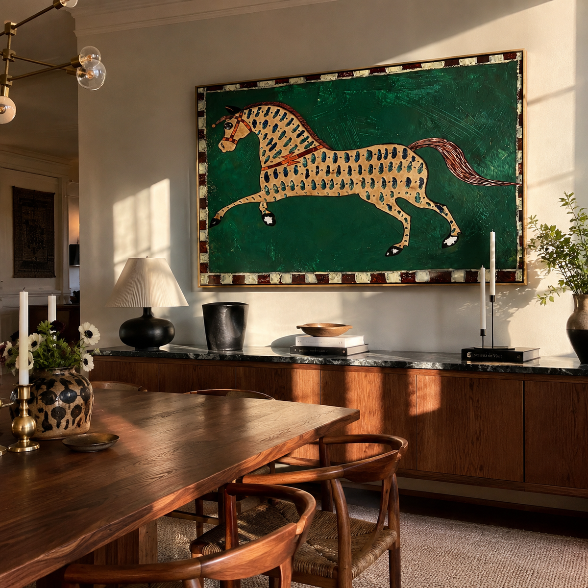 Emerald Spots Run Free styled with warm modern furnishings