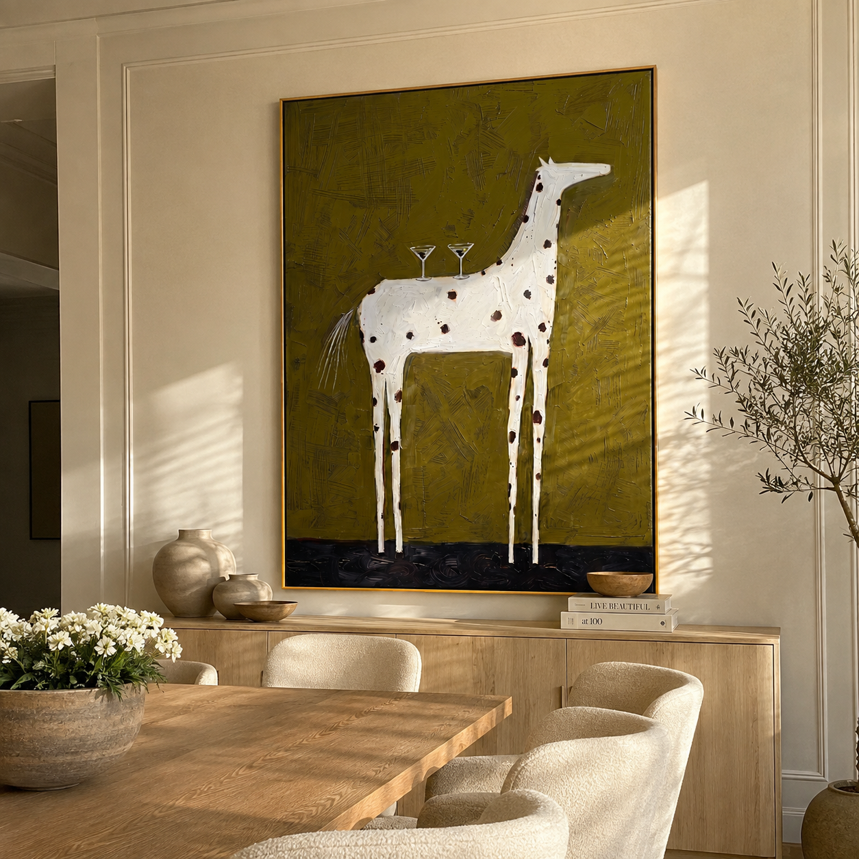 Three Glasses Balance High styled with wood, linen, and modern decor