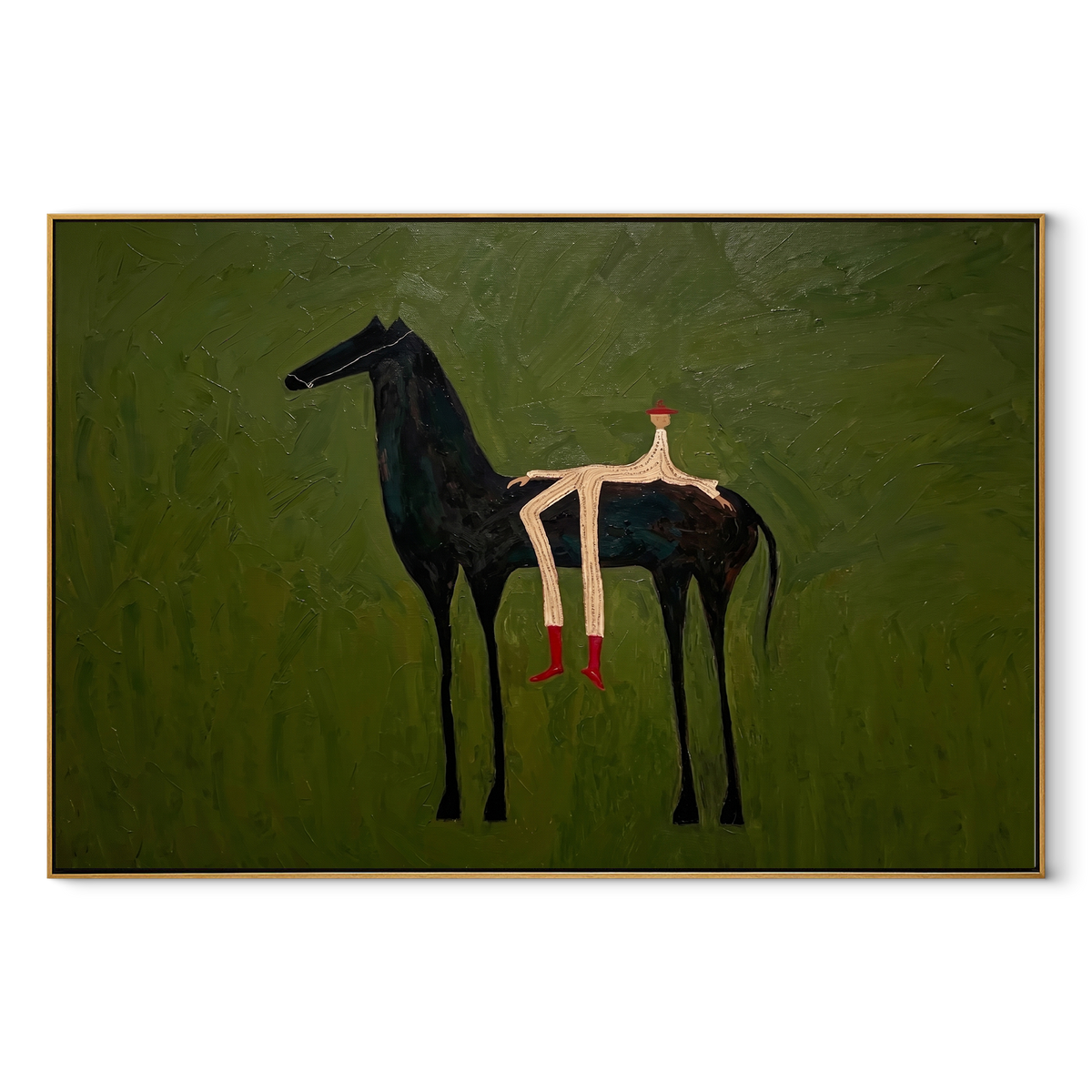 Olive Field Stretches Wide equestrian horse painting, horizontal canvas artwork