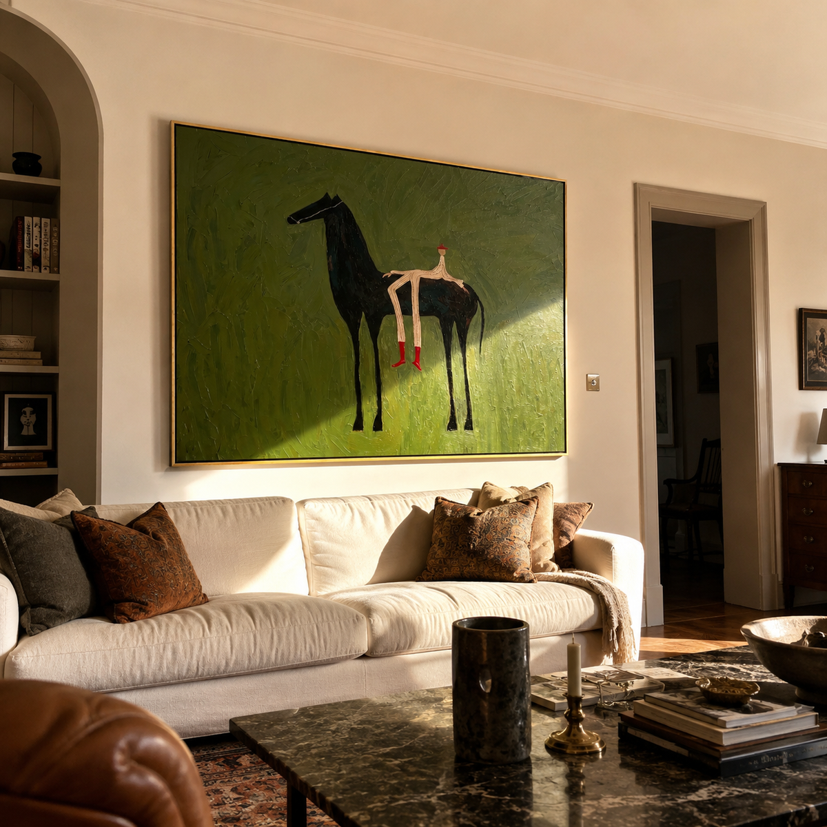 Olive Field Stretches Wide styled with wood, linen, and modern decor