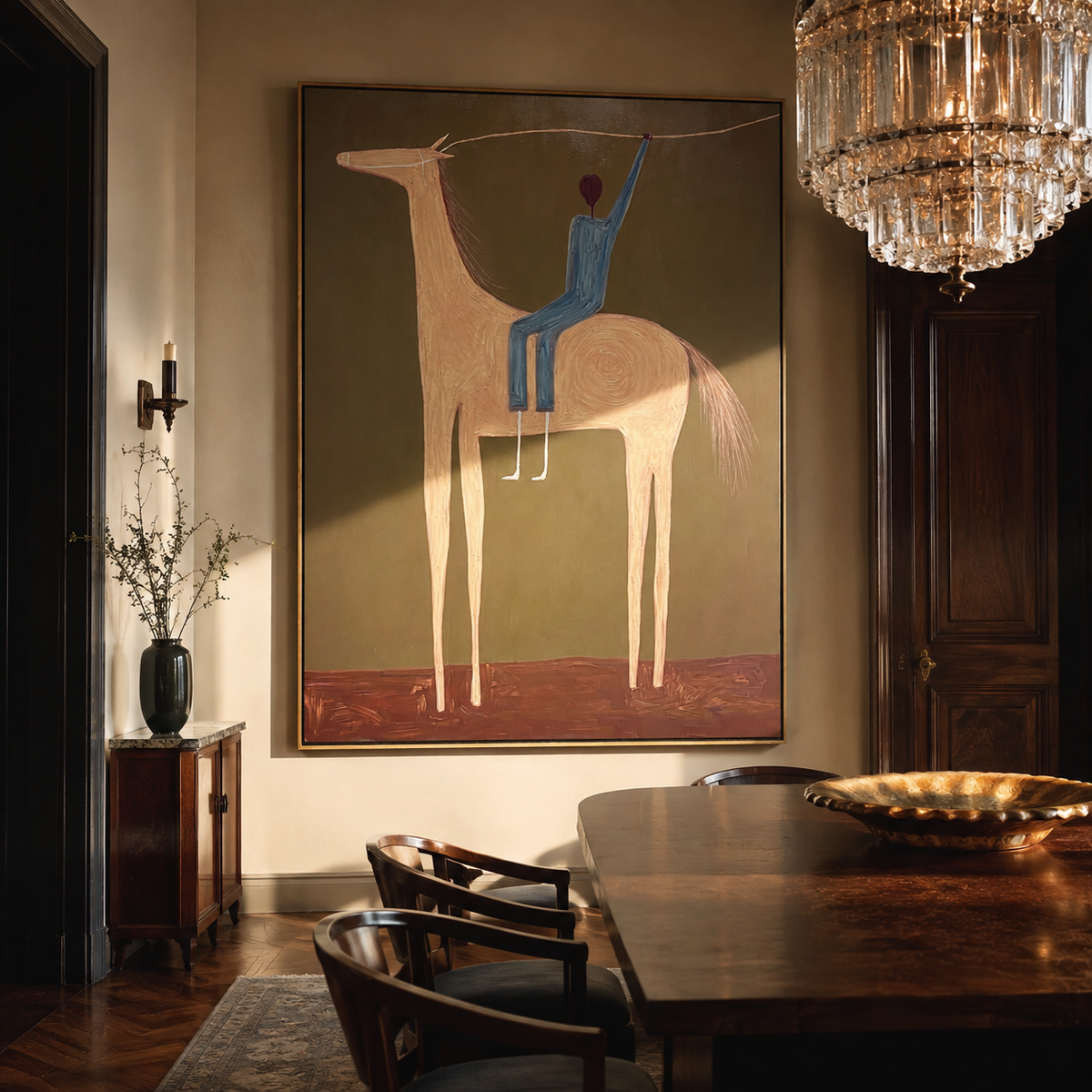 Raised Hand Greets Dusk styled with warm modern furnishings