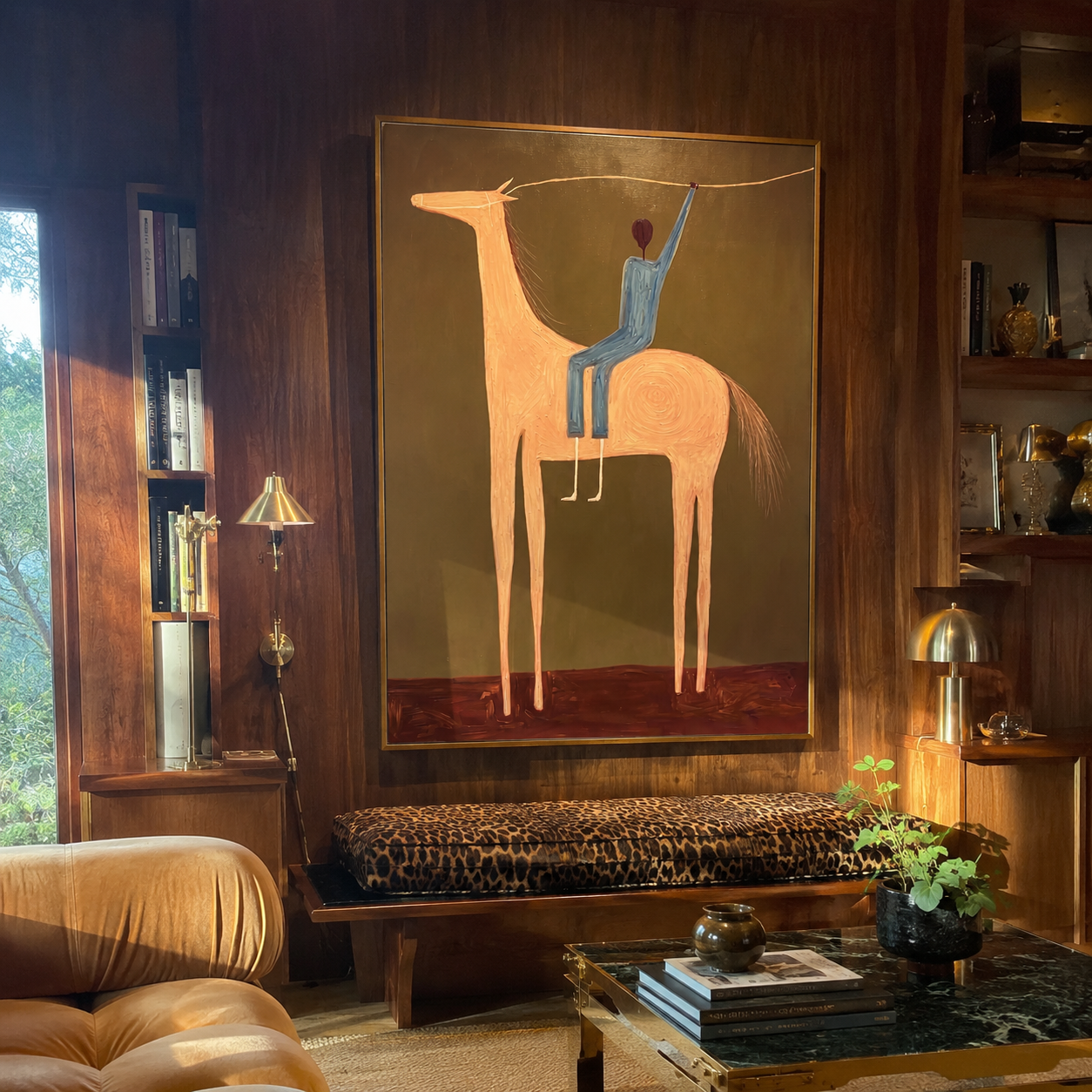 Raised Hand Greets Dusk styled with wood, linen, and modern decor