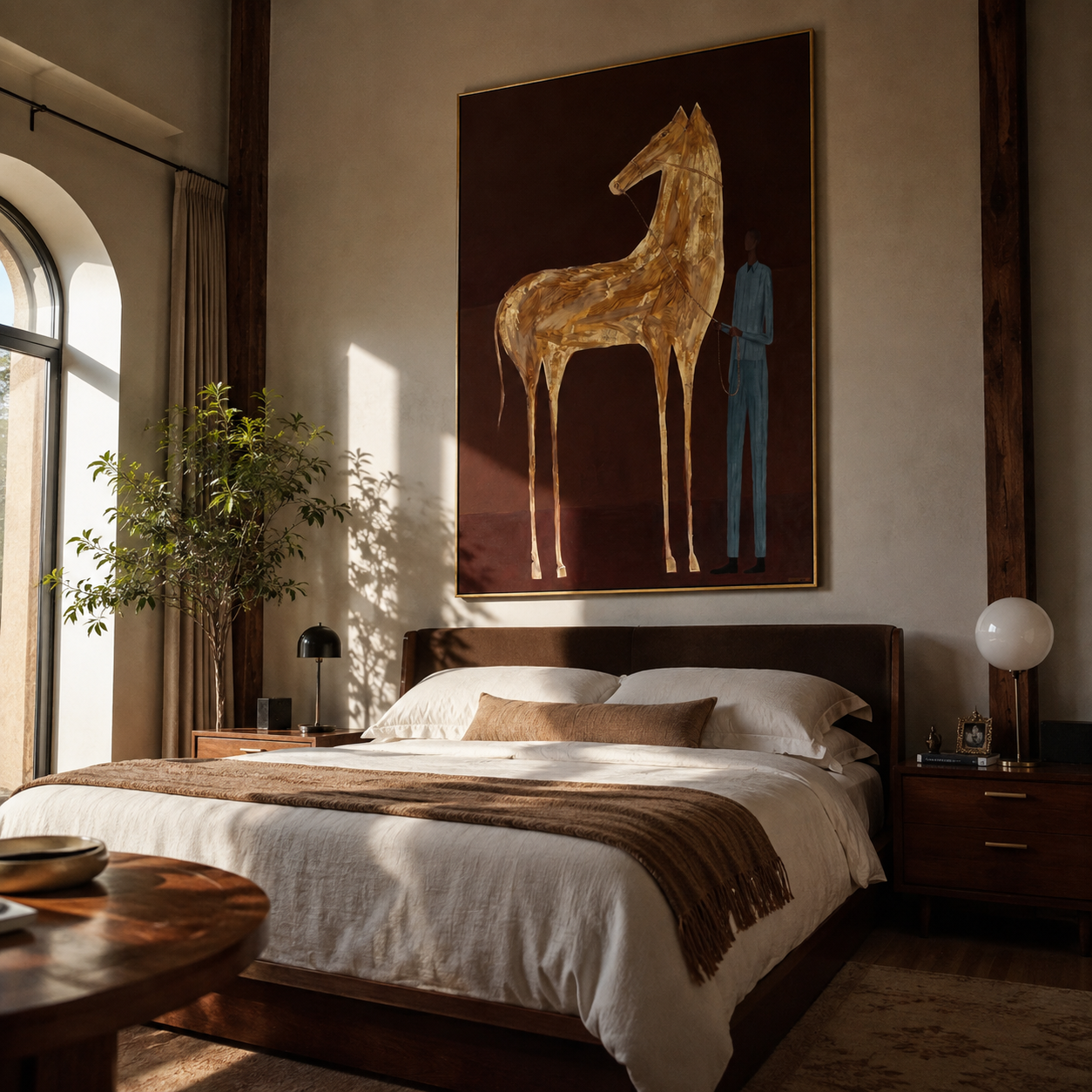 Gold Horse Waits styled with warm modern furnishings