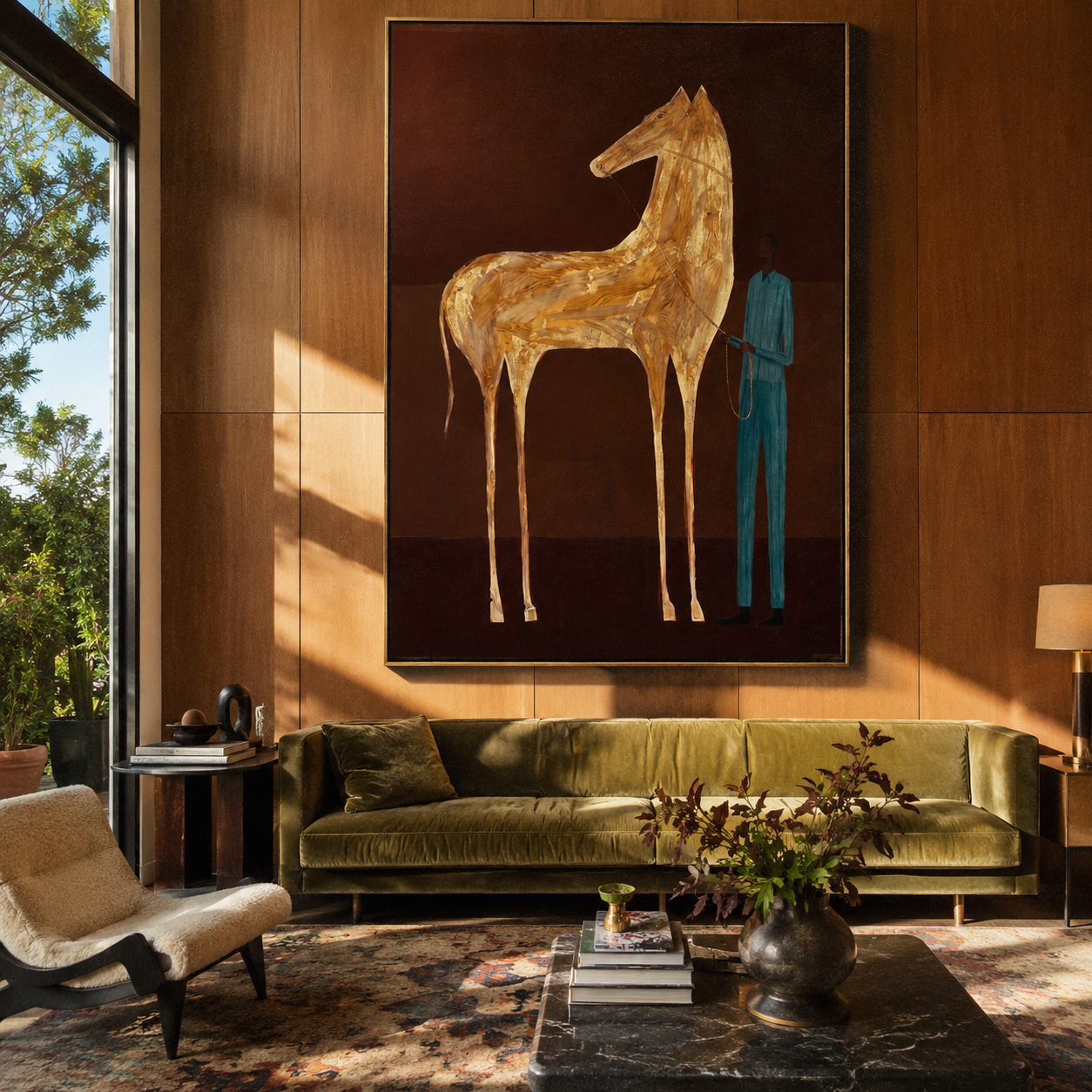 Gold Horse Waits styled with wood, linen, and modern decor