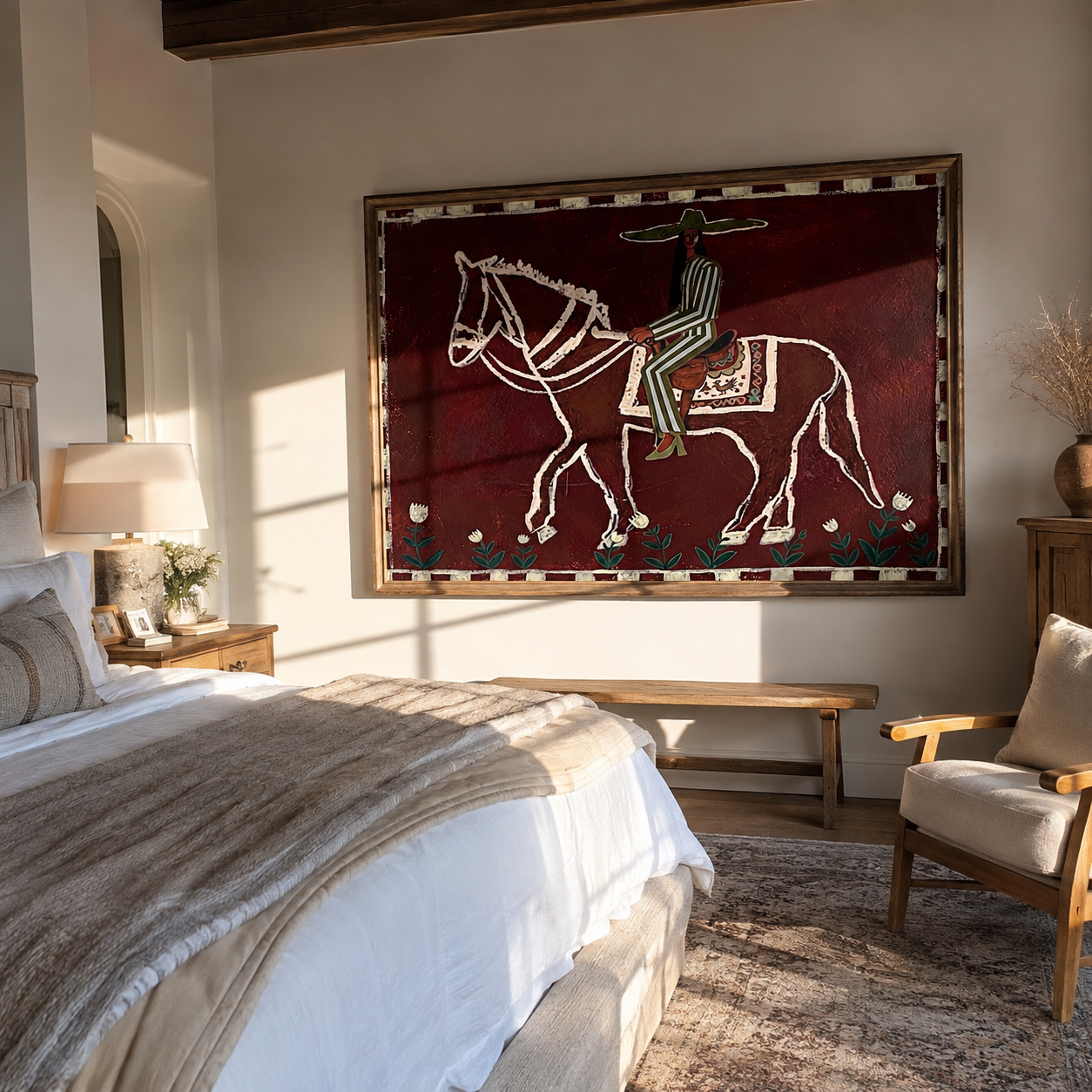 Burgundy Bones Keep Time displayed in a collected contemporary interior