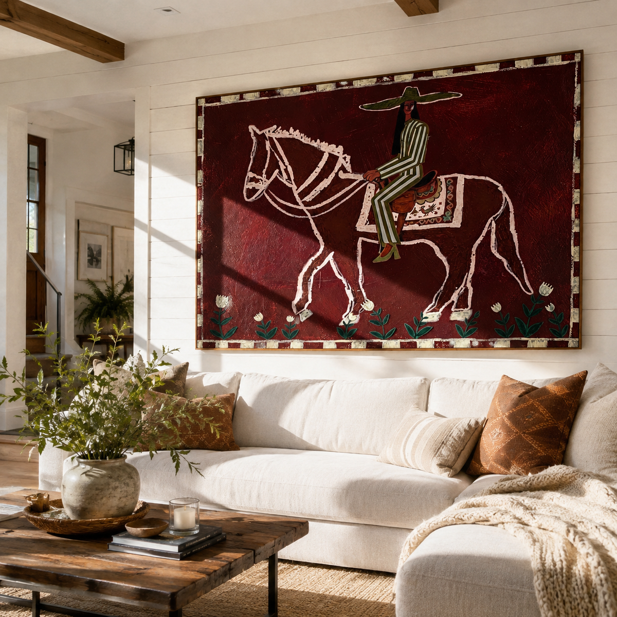 Burgundy Bones Keep Time presented as a colorful interior focal point