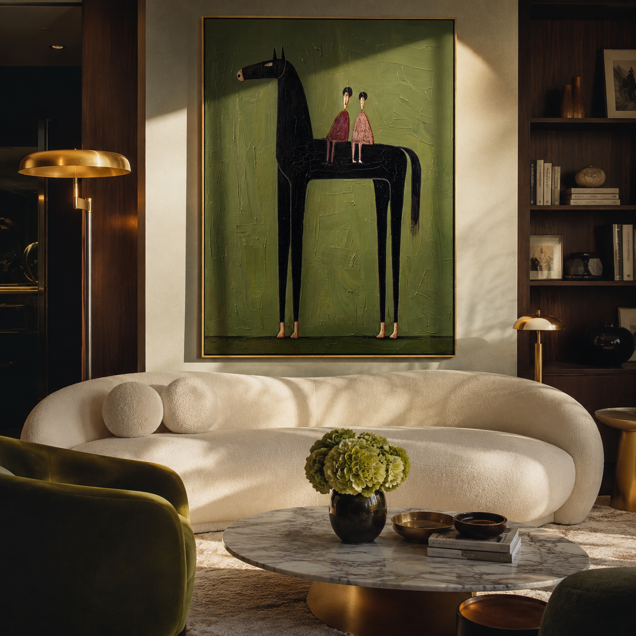 Two Riders Share Silence styled with warm modern furnishings