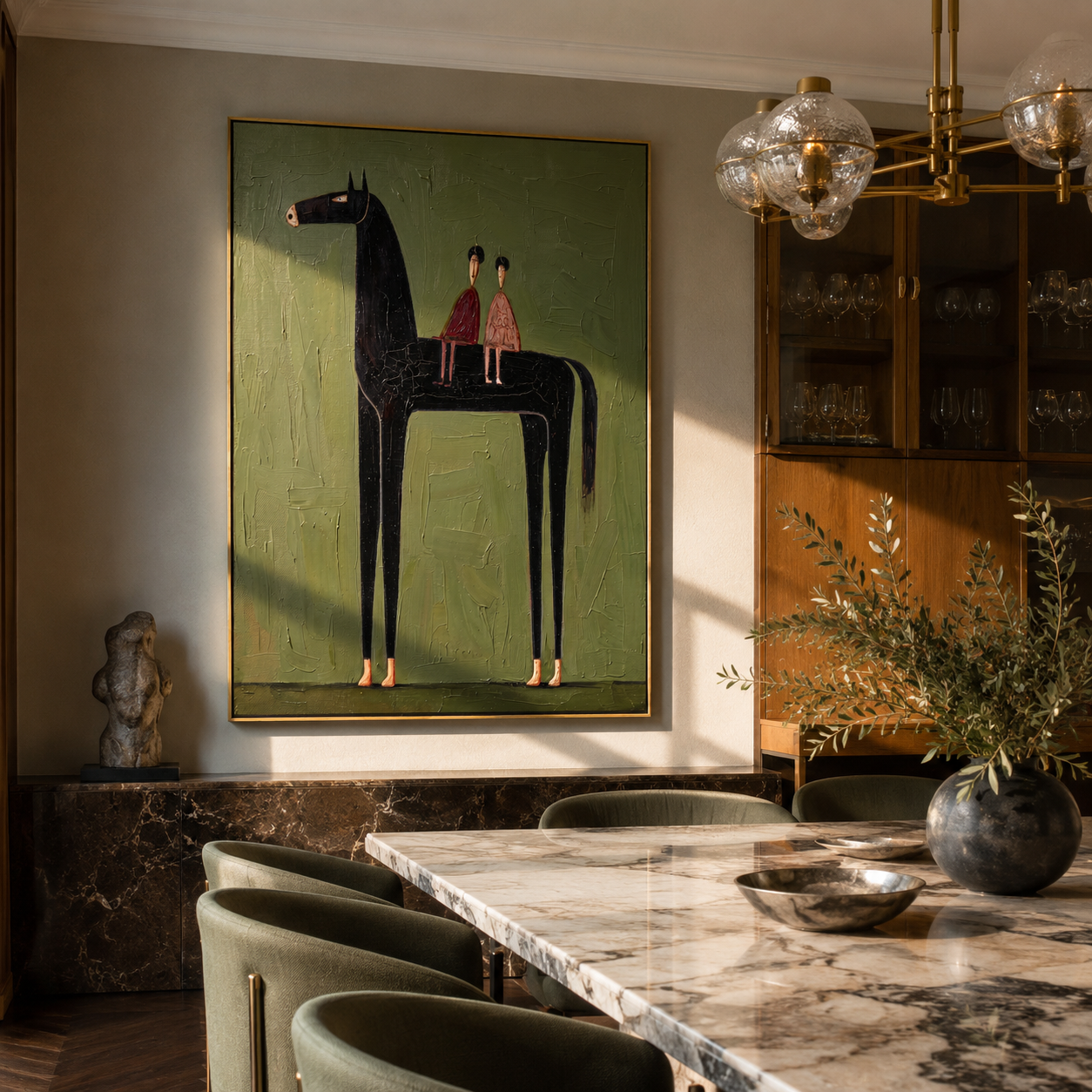 Two Riders Share Silence presented as a colorful interior focal point