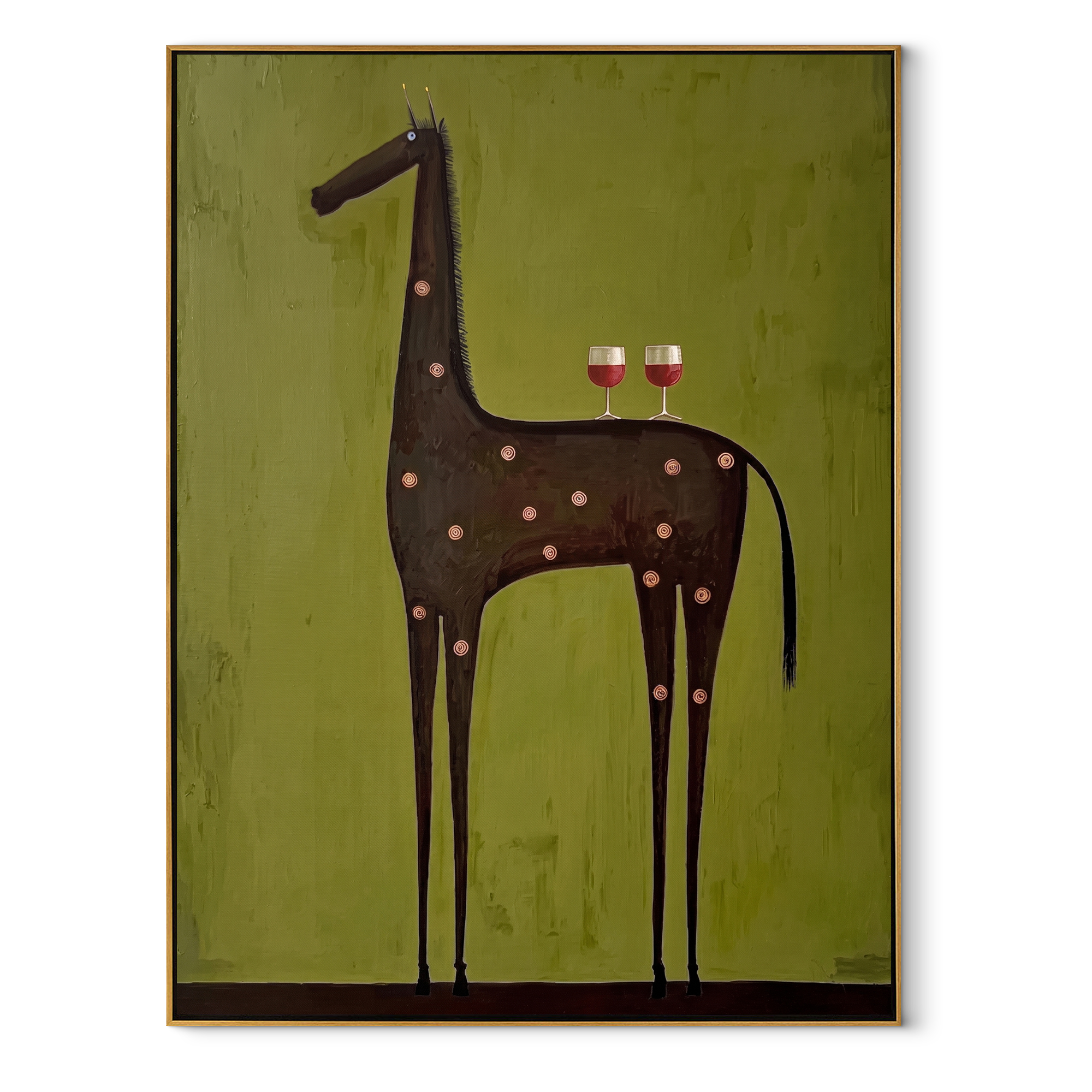 Wine Glasses Crown Horse equestrian horse painting, vertical canvas artwork