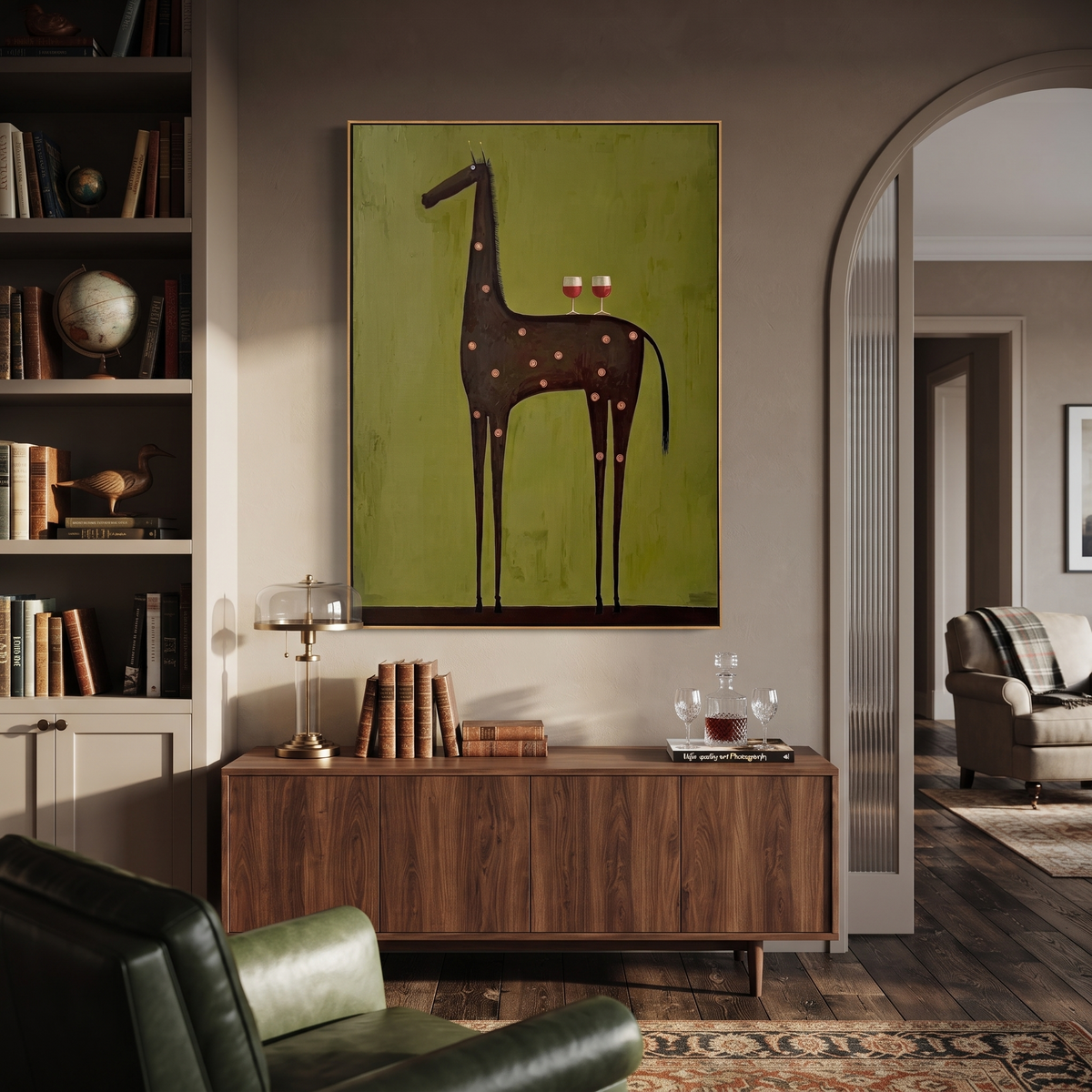 Wine Glasses Crown Horse styled with warm modern furnishings