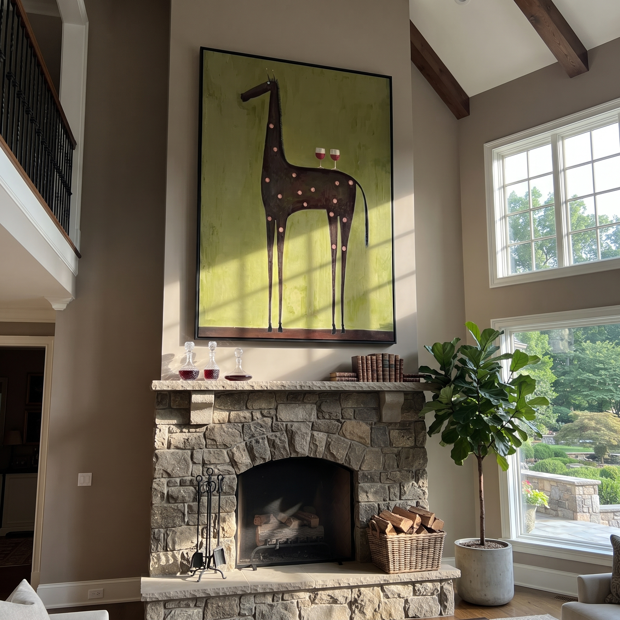 Wine Glasses Crown Horse styled with wood, linen, and modern decor