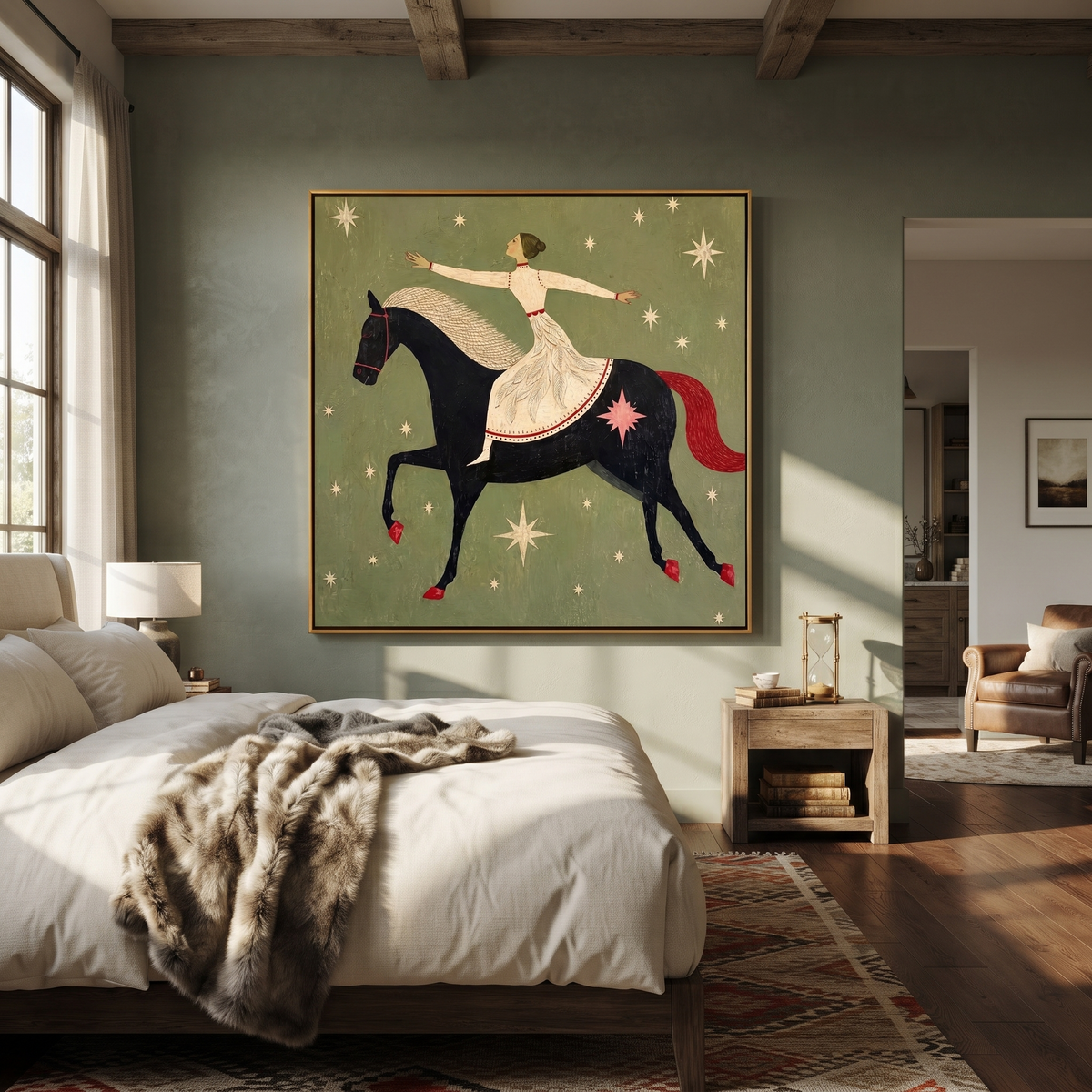Starlight Holds Her Balance styled with wood, linen, and modern decor