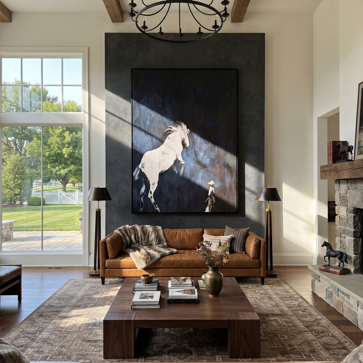 White Horse Meets Keeper displayed in a collected contemporary interior