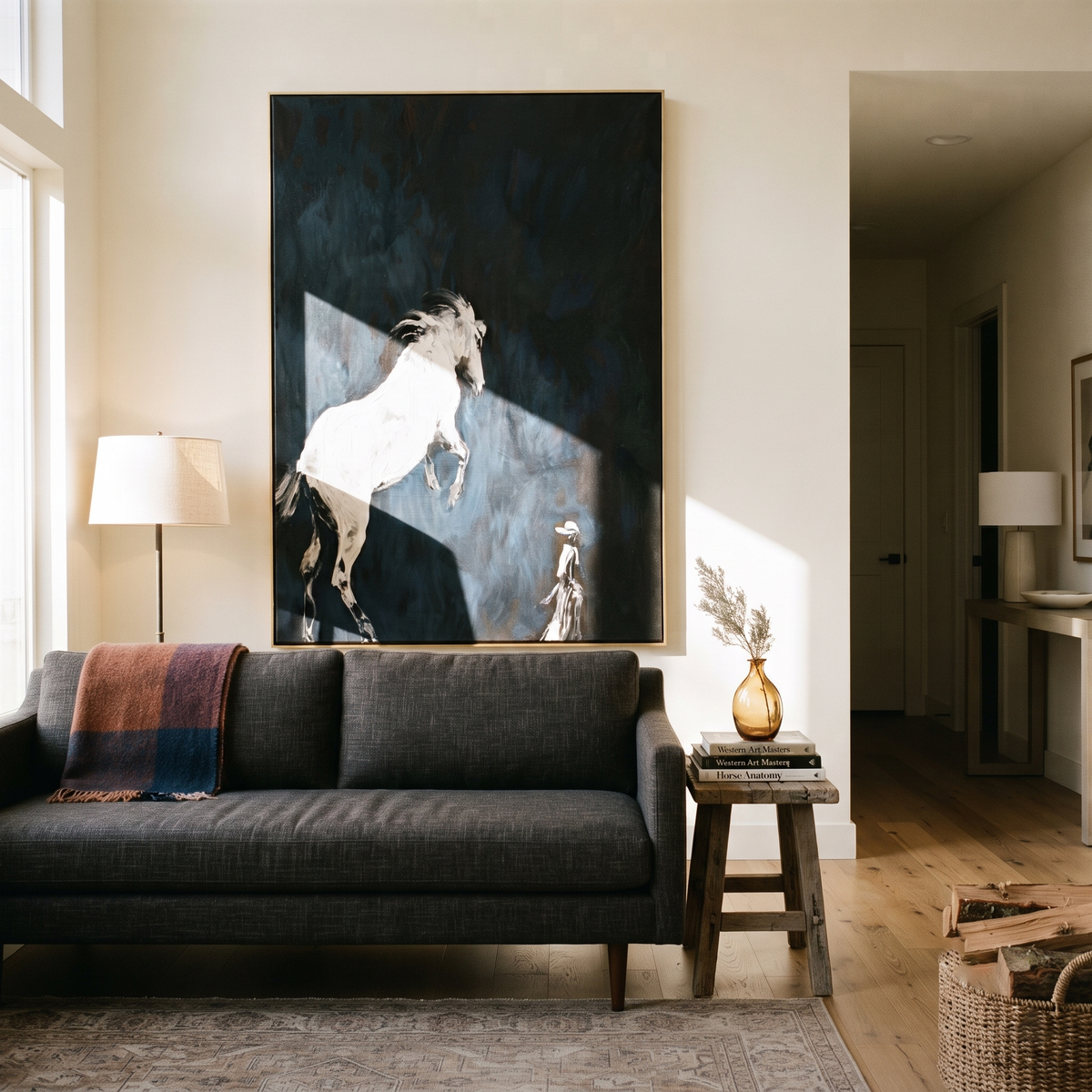 White Horse Meets Keeper presented as a colorful interior focal point