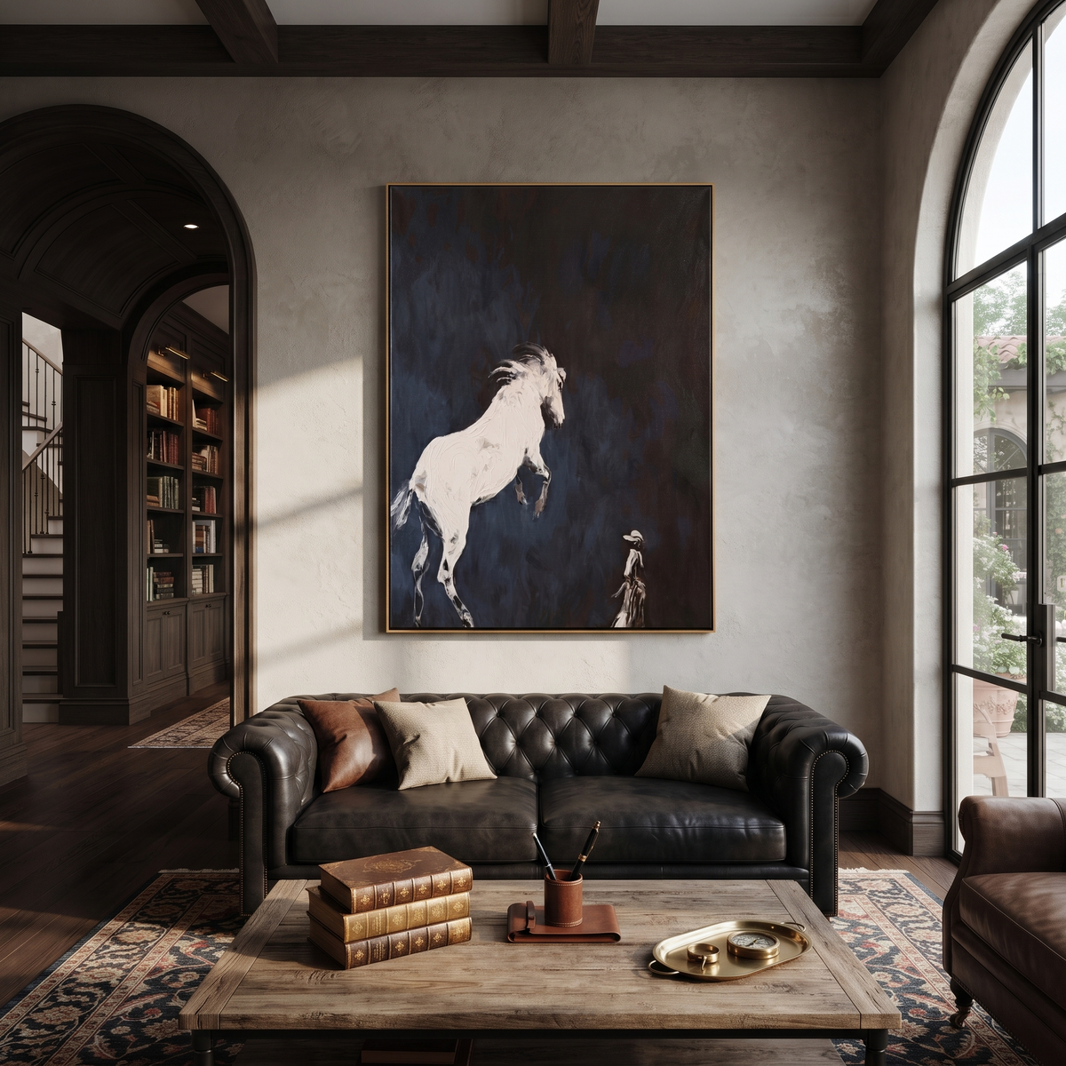 White Horse Meets Keeper displayed in a layered residential setting