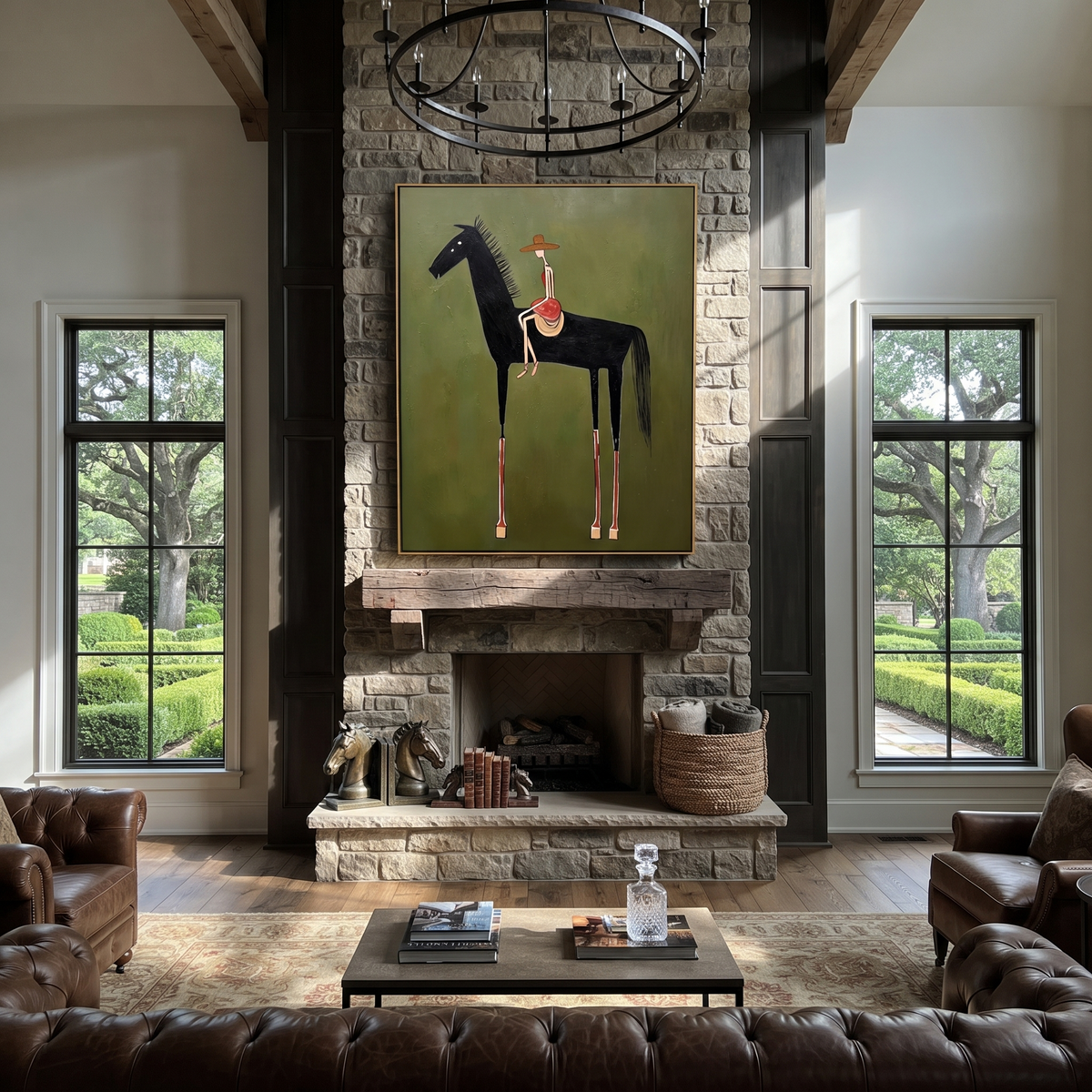 Red Hat Rides Midnight styled with wood, linen, and modern decor