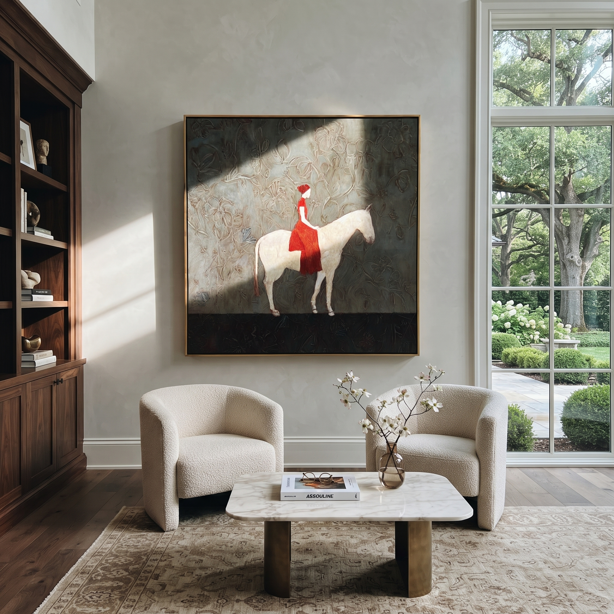 Scarlet Woman Rides Ivory displayed in a collected contemporary interior