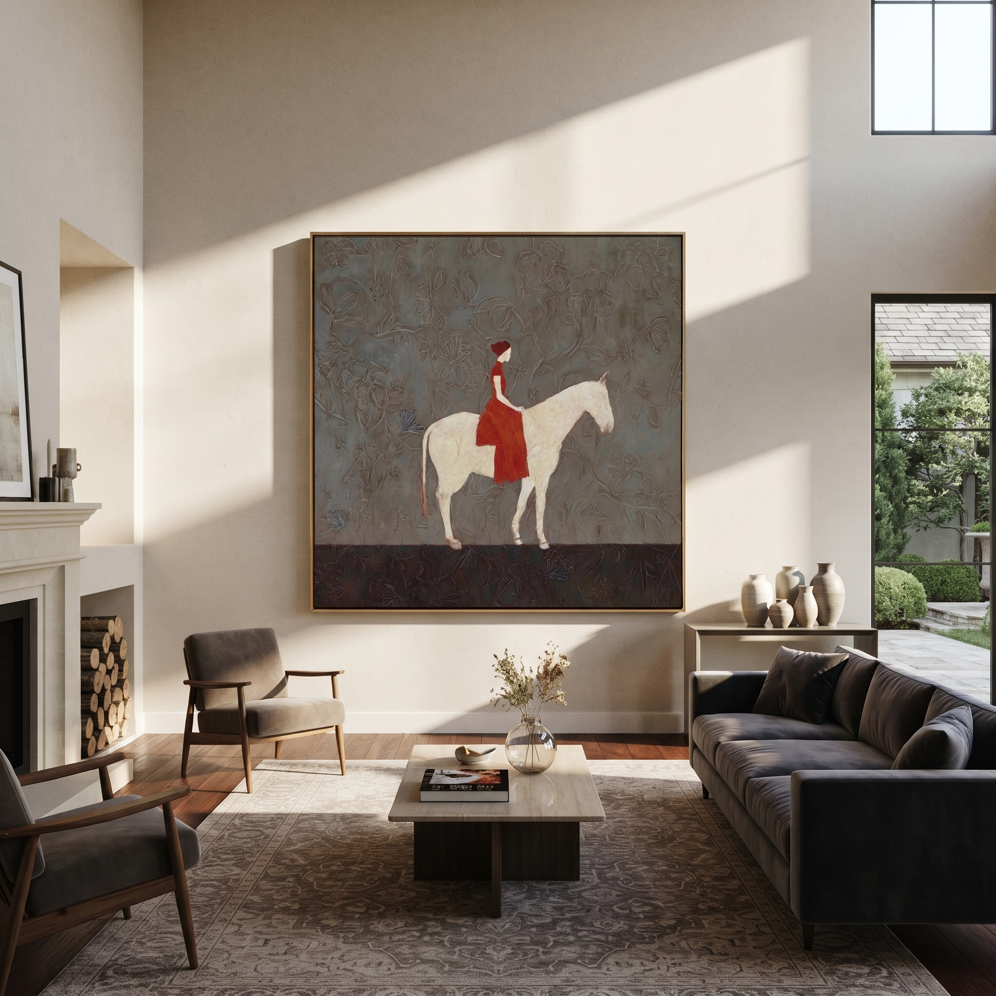 Scarlet Woman Rides Ivory displayed in a layered residential setting