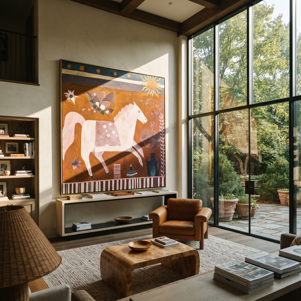 Sun Watches Painted Horses styled with warm modern furnishings