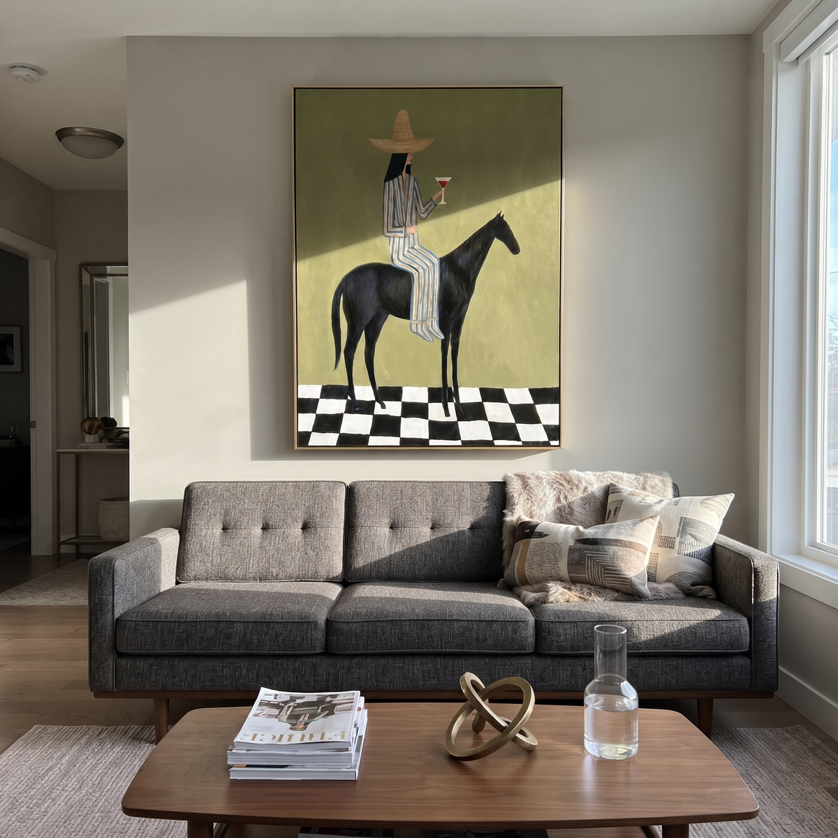 Striped Rider Crosses Checks styled with wood, linen, and modern decor