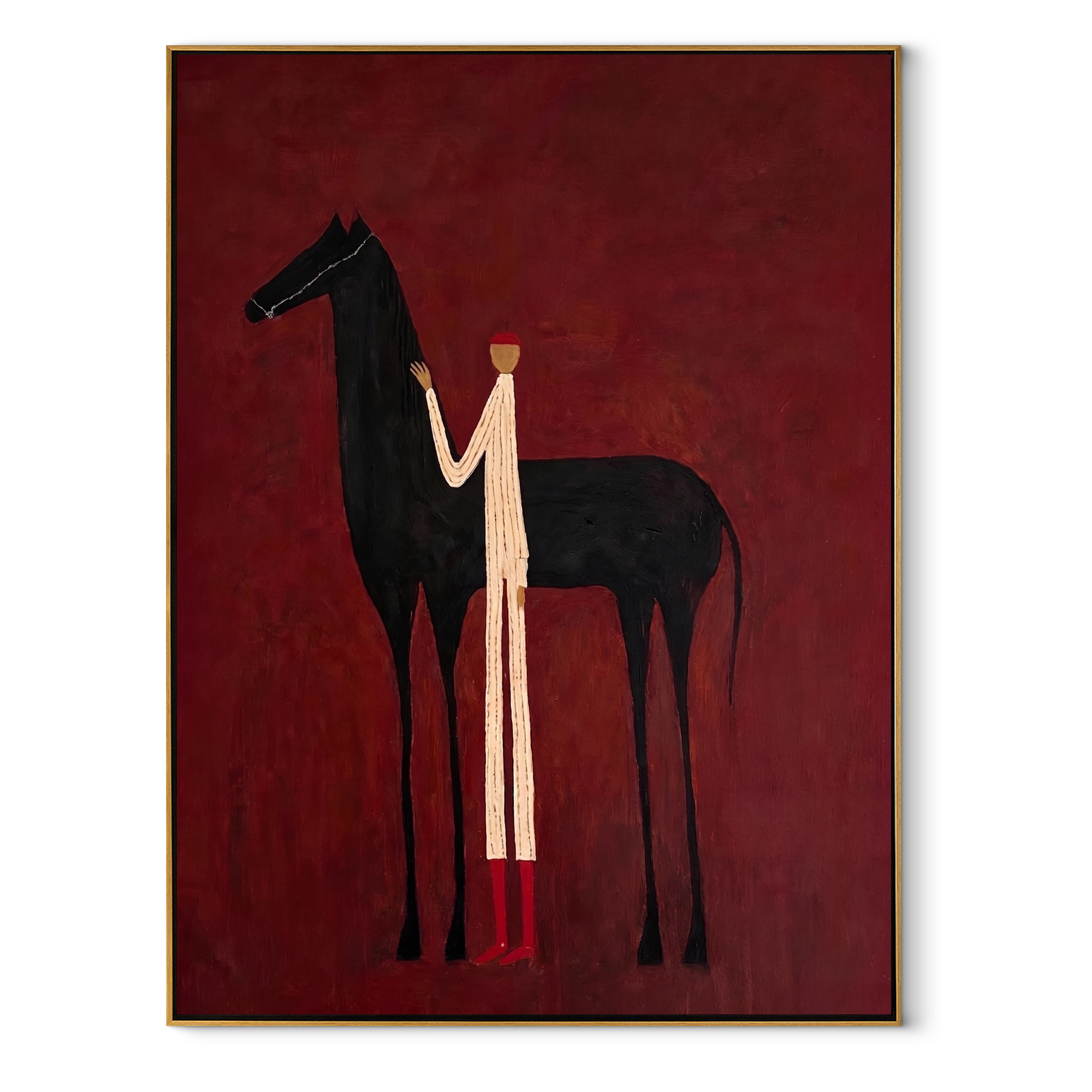 Wine Raised beside Midnight equestrian horse painting, vertical canvas artwork