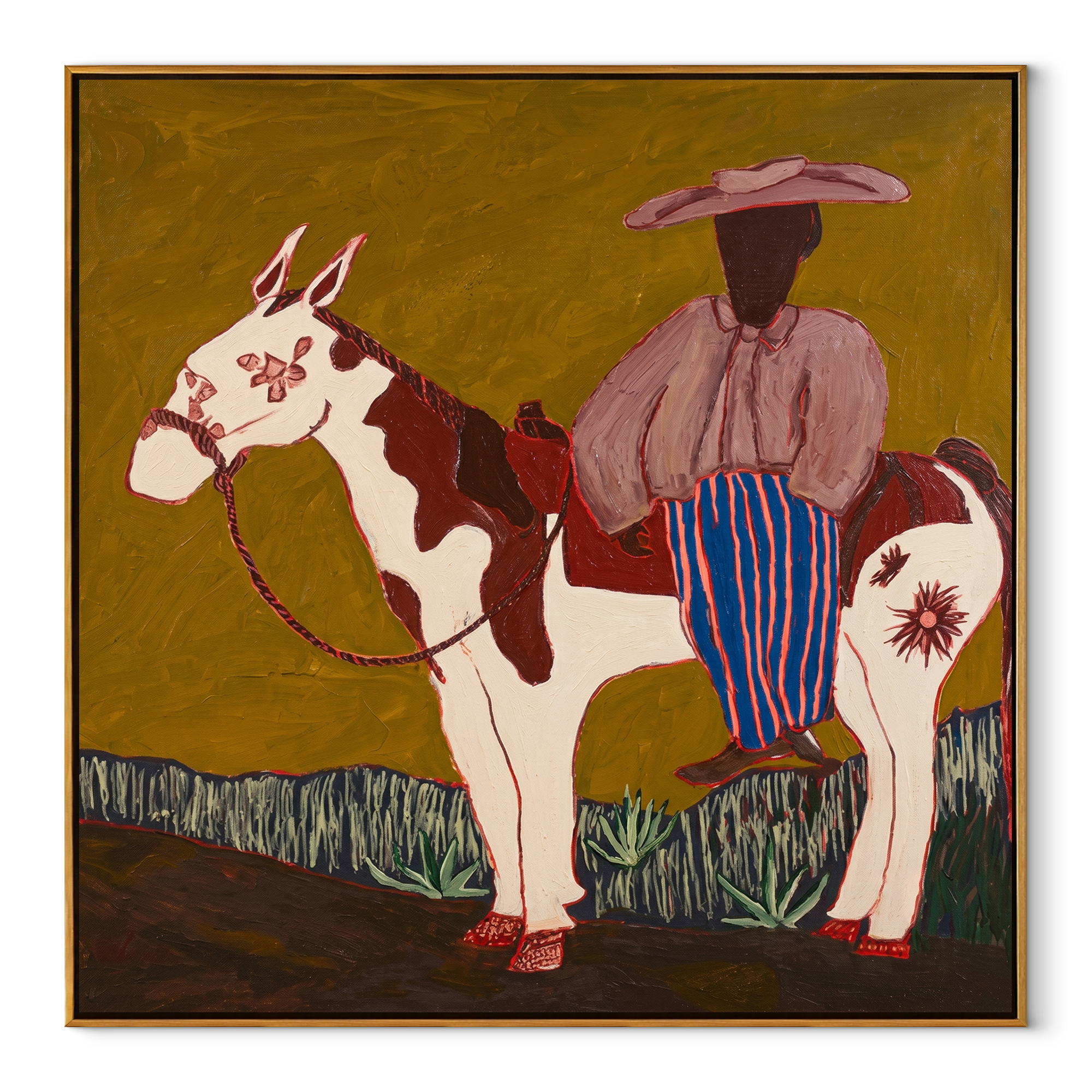 Lavender Rider Meets Pinto equestrian horse painting, square canvas artwork
