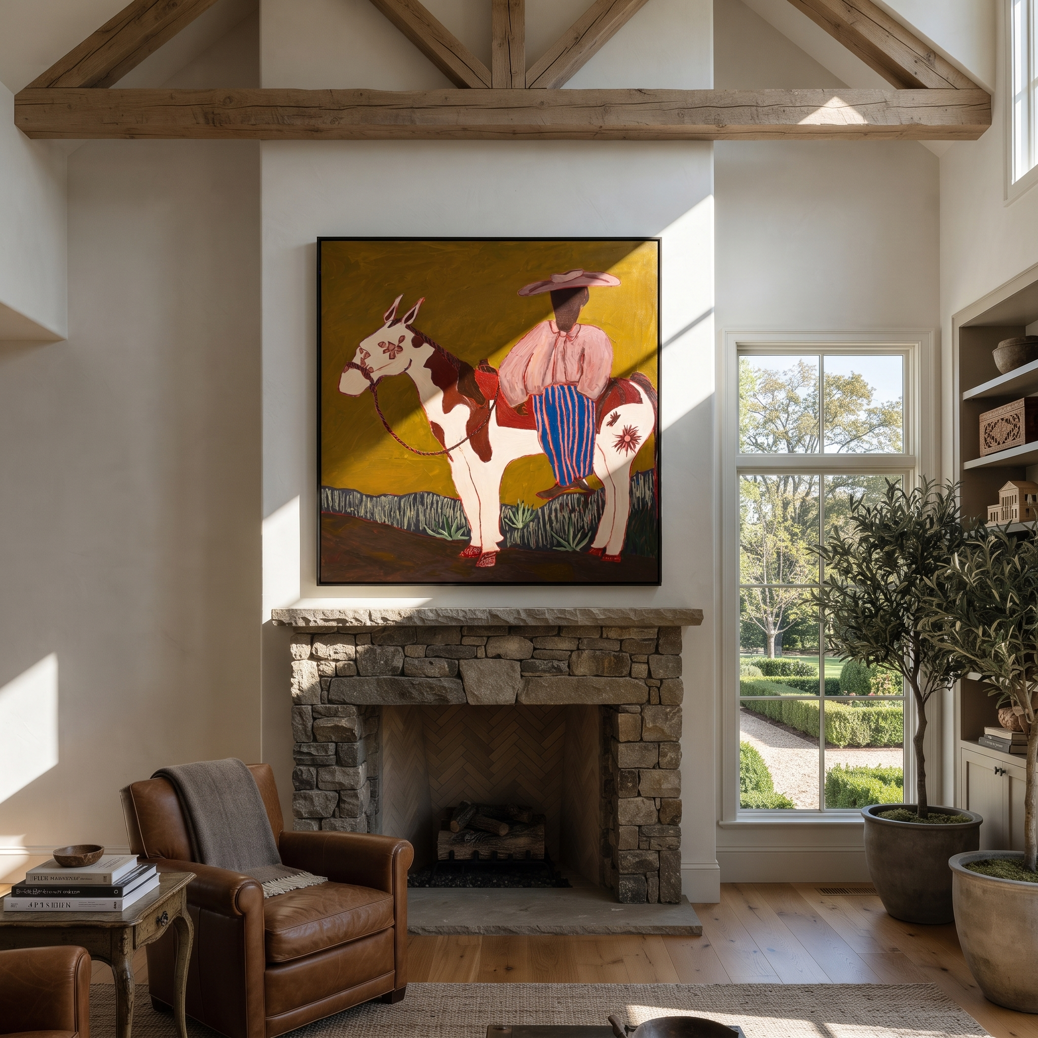 Lavender Rider Meets Pinto styled with warm modern furnishings