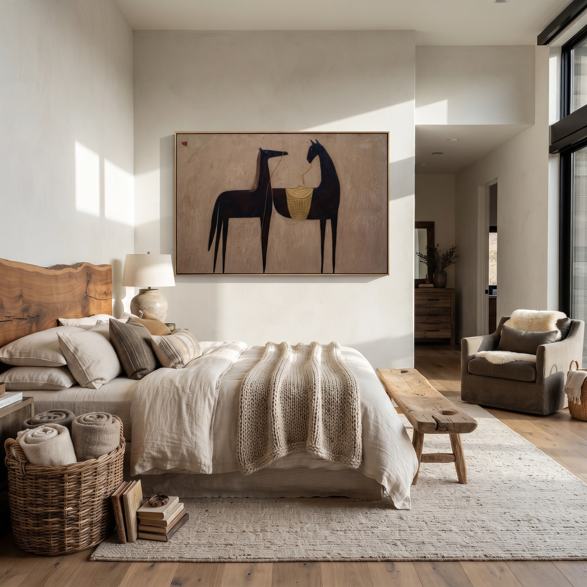 Two Black Horses Confer displayed in a layered residential setting