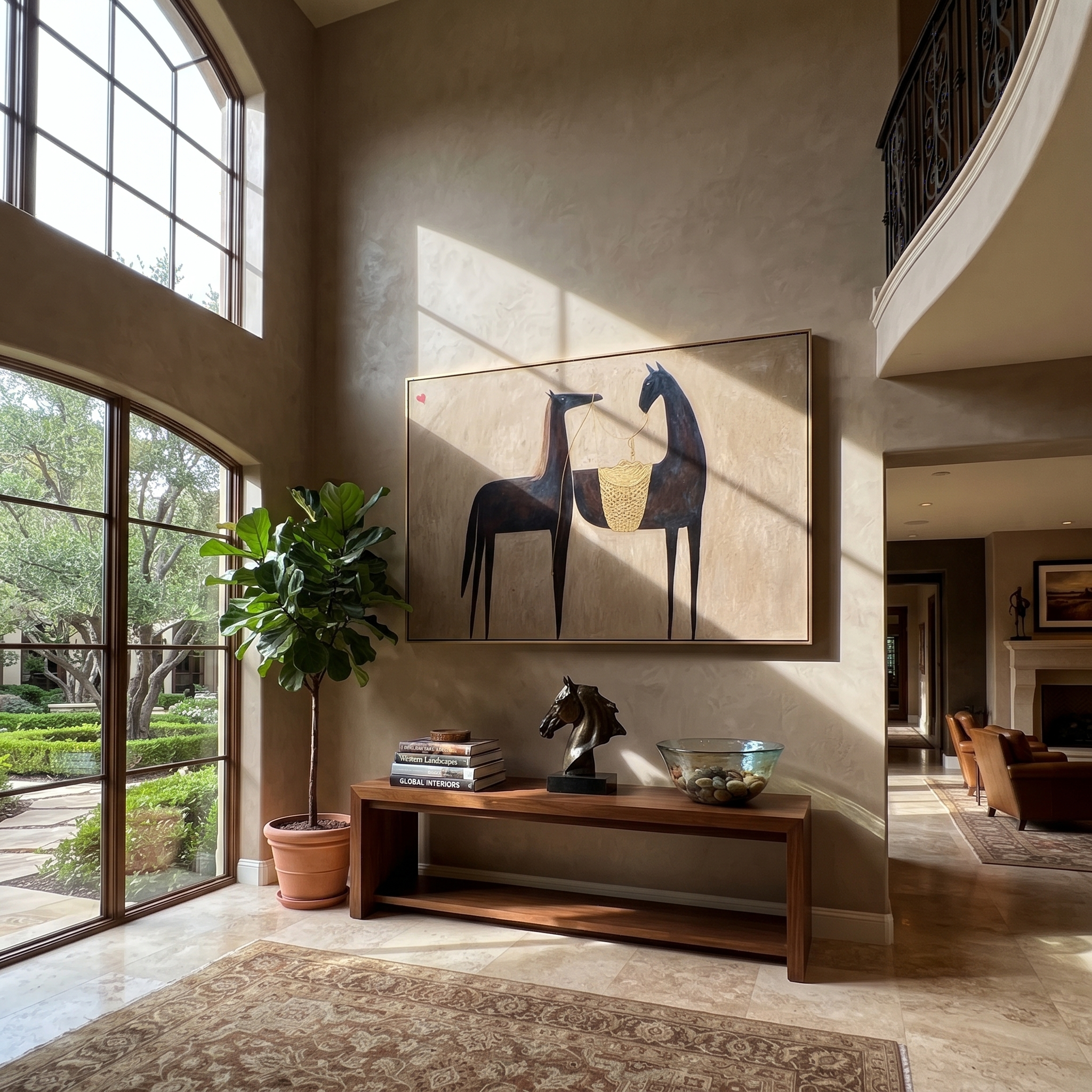 Two Black Horses Confer styled with wood, linen, and modern decor