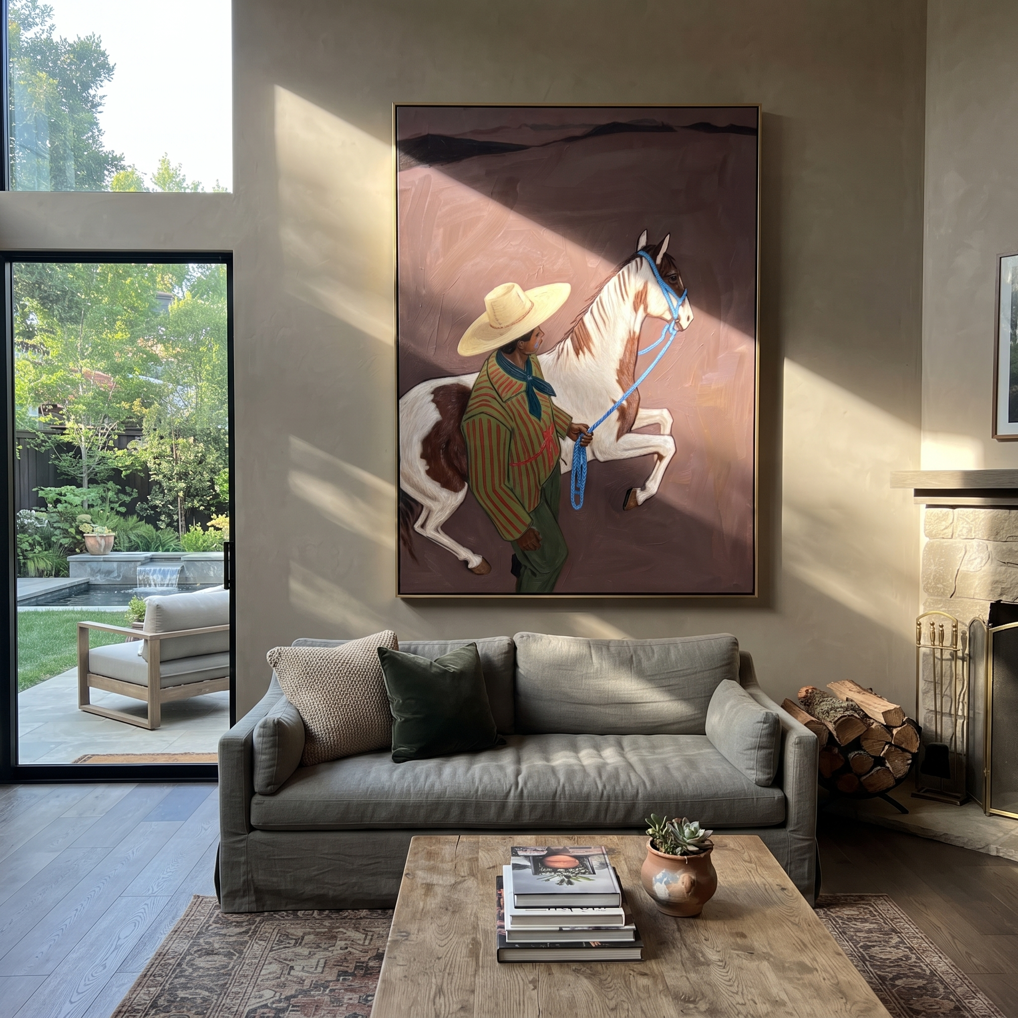 Striped Cowboy Calms Pinto displayed in a collected contemporary interior