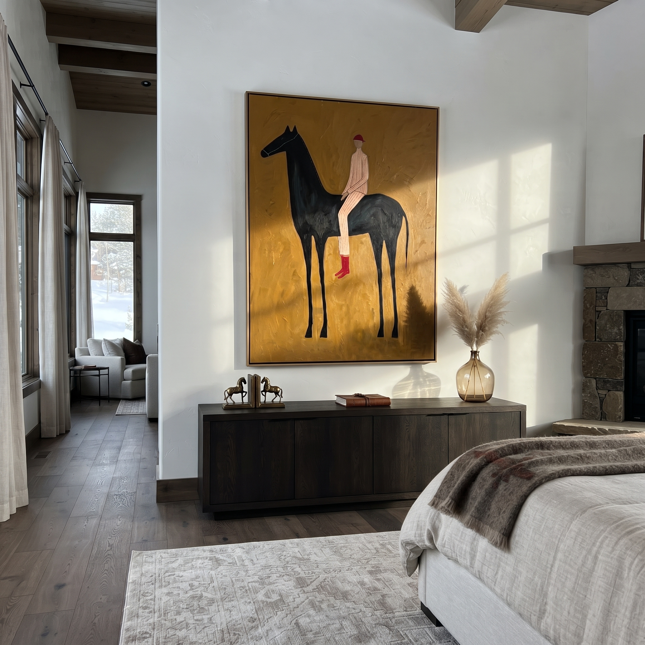 Pale Stripes Ride Ochre styled with warm modern furnishings