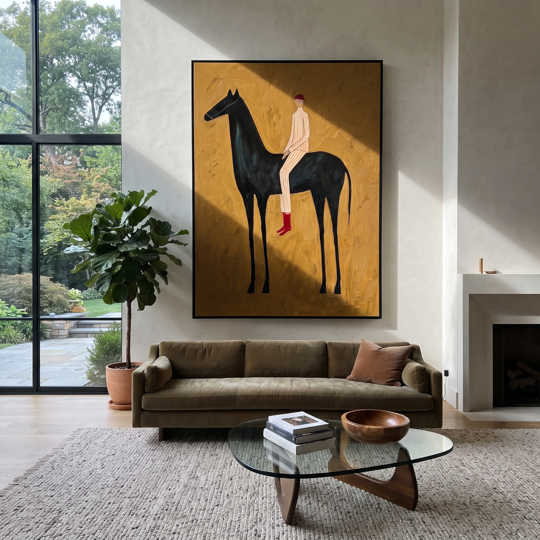 Pale Stripes Ride Ochre displayed in a layered residential setting