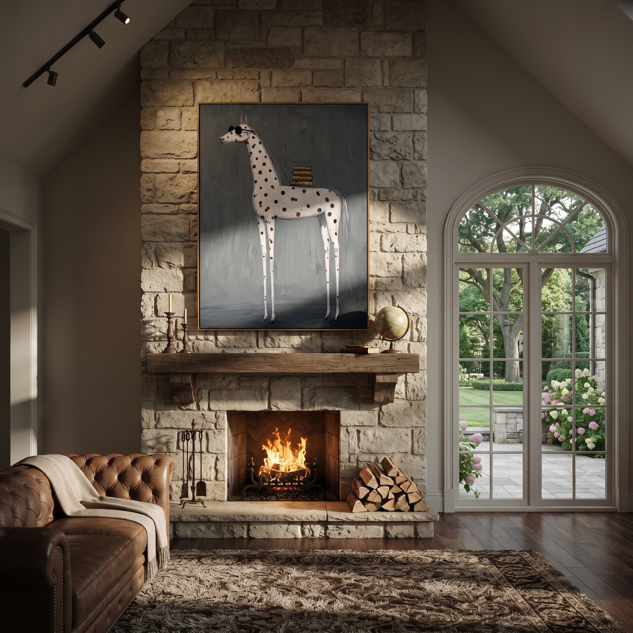 Spotted Horse Carries Books displayed in a layered residential setting