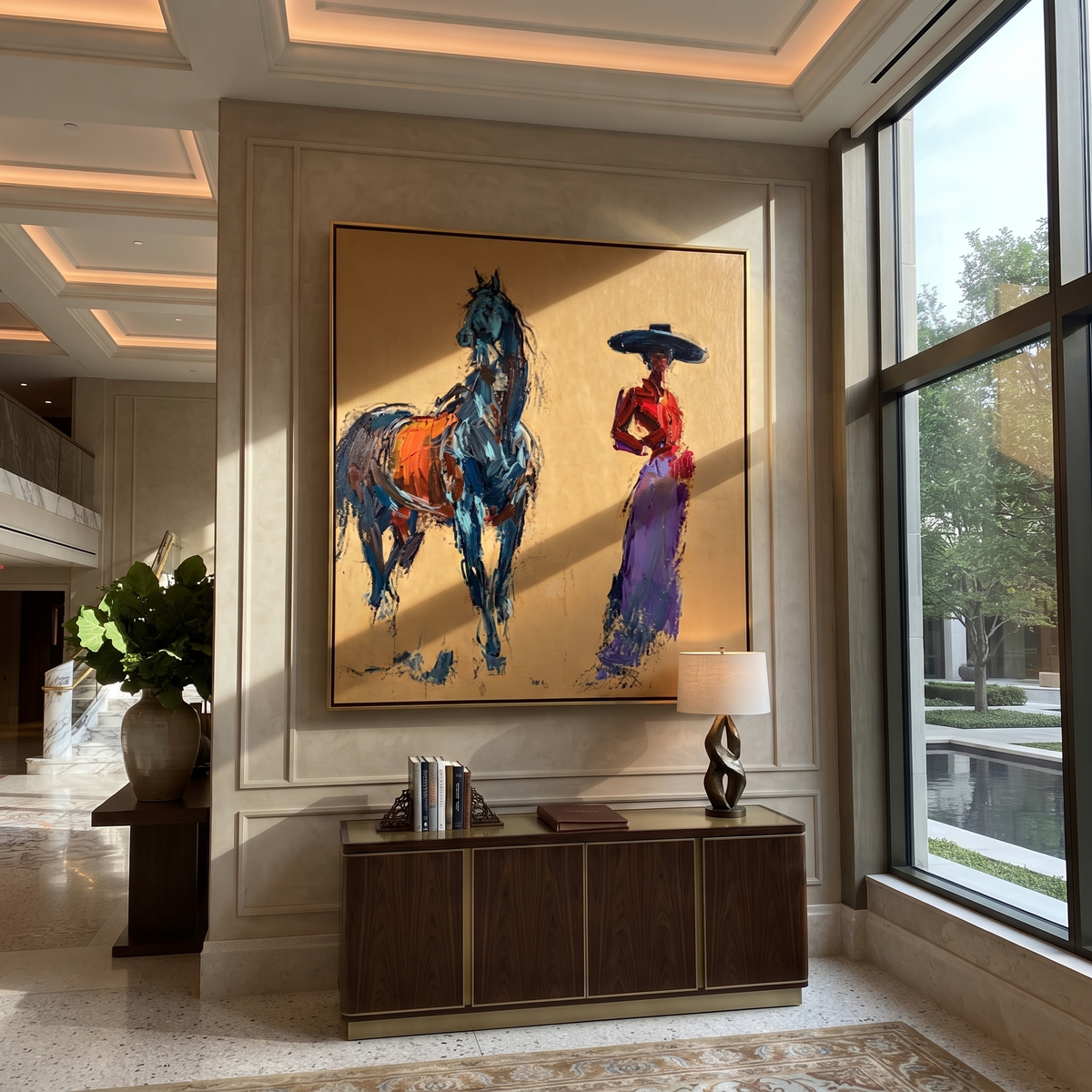 Violet Woman Meets Blue displayed in a collected contemporary interior