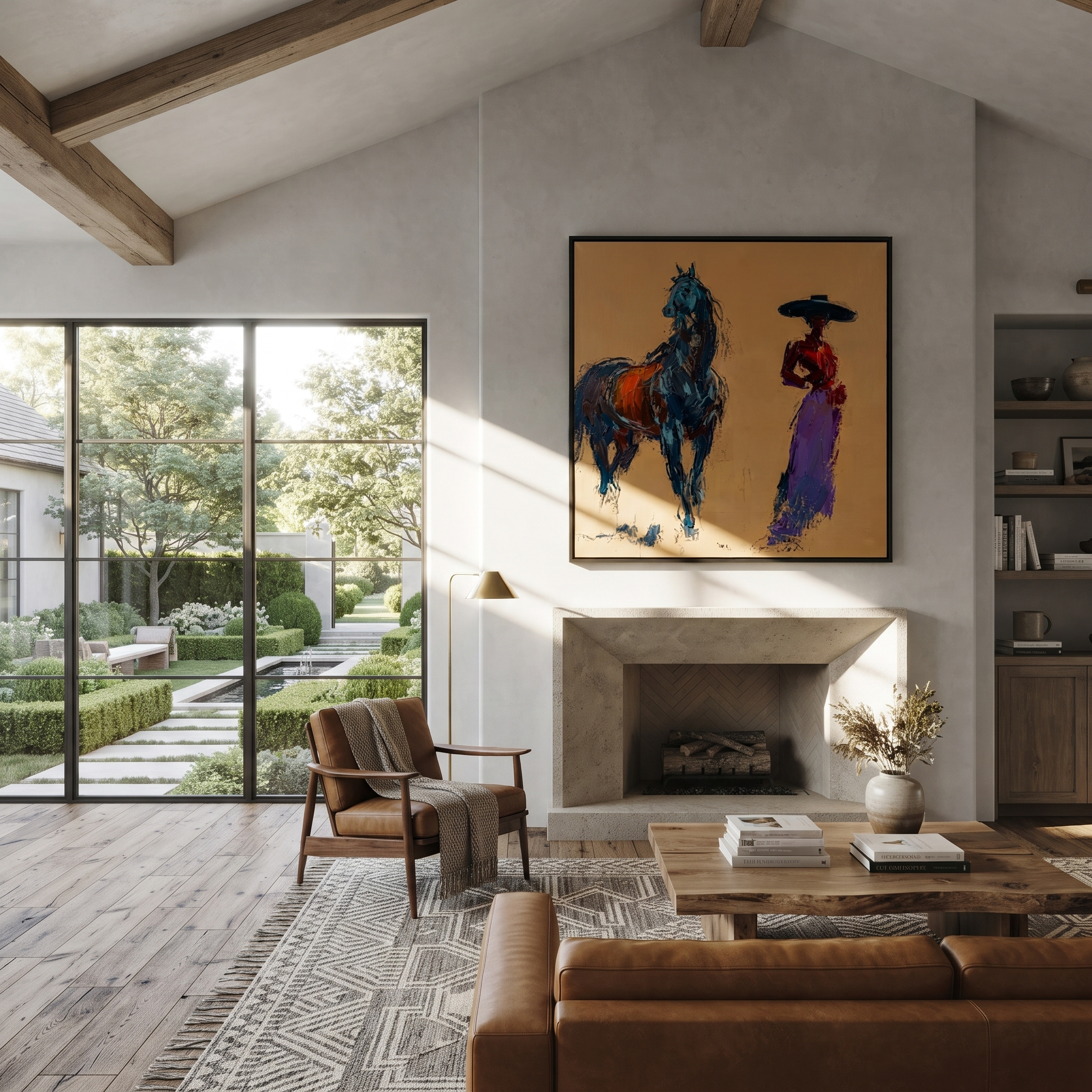 Violet Woman Meets Blue styled with warm modern furnishings