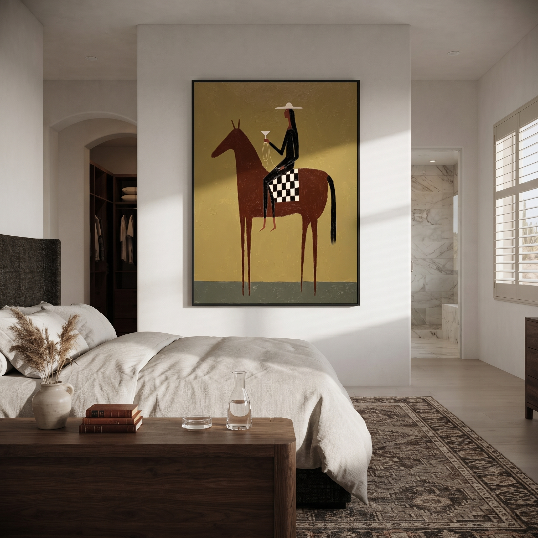 Checkered Saddle Faces West styled with warm modern furnishings