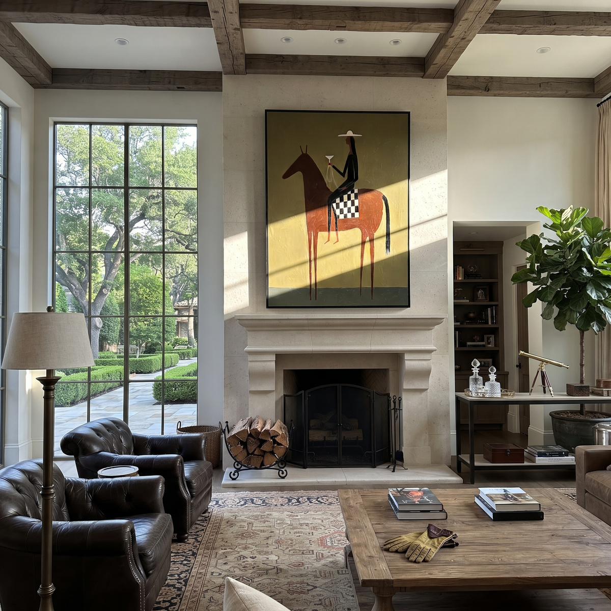 Checkered Saddle Faces West styled with wood, linen, and modern decor