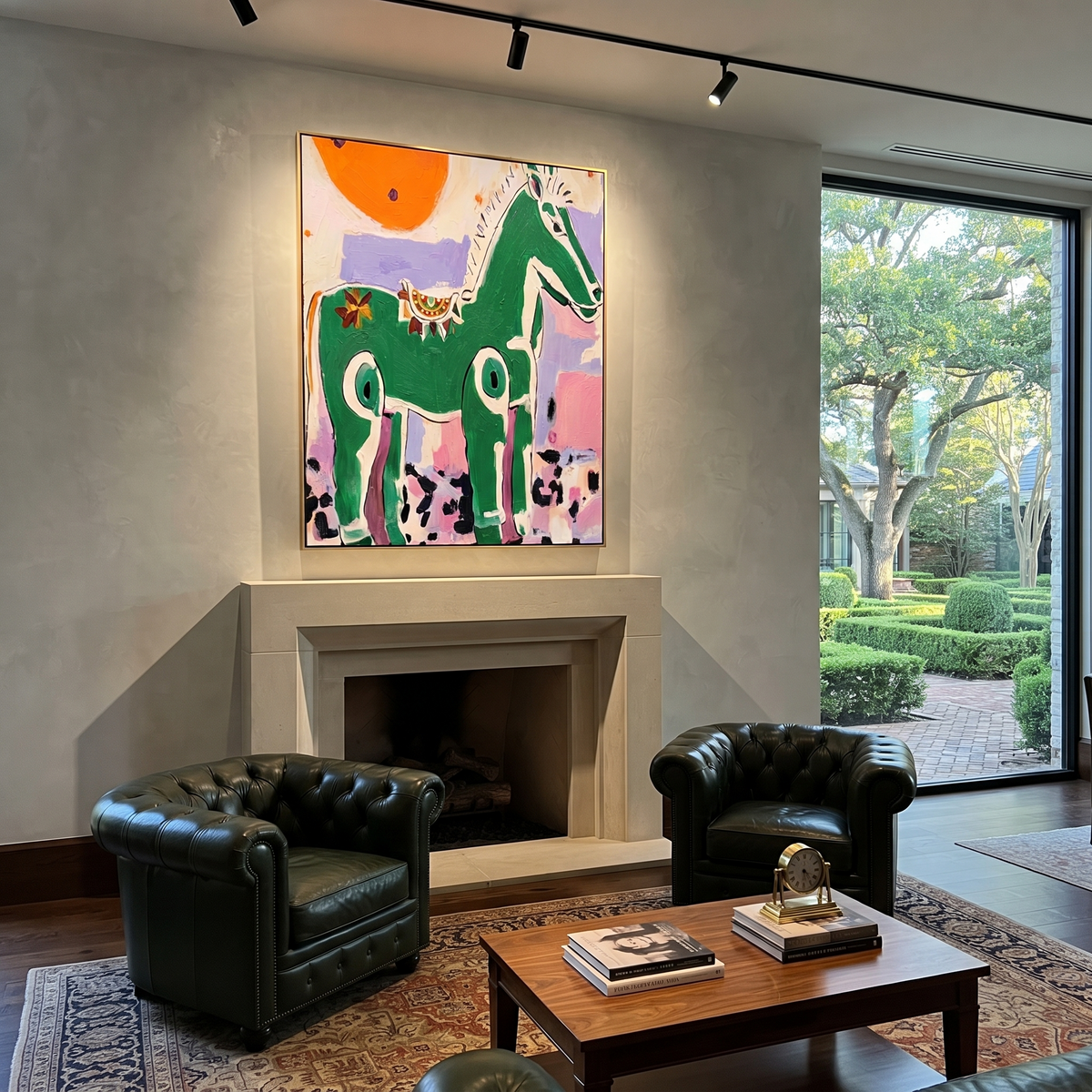 Green Horse Greets Sun presented as a colorful interior focal point