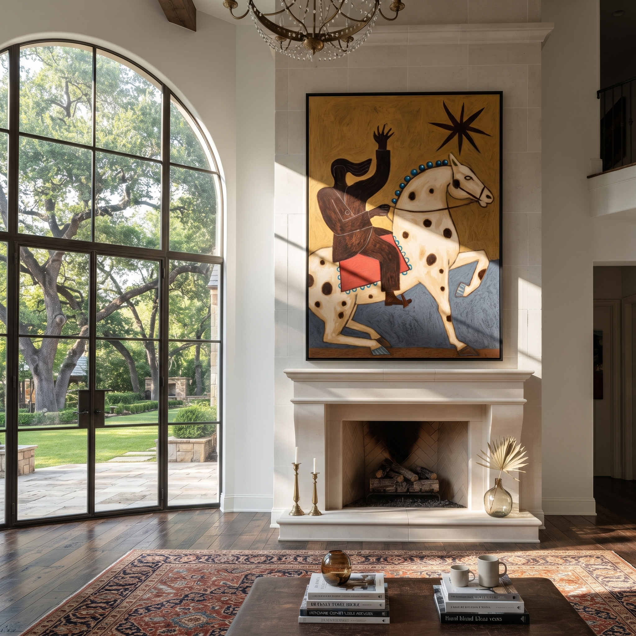 Raised Hand Meets Starlight displayed in a collected contemporary interior