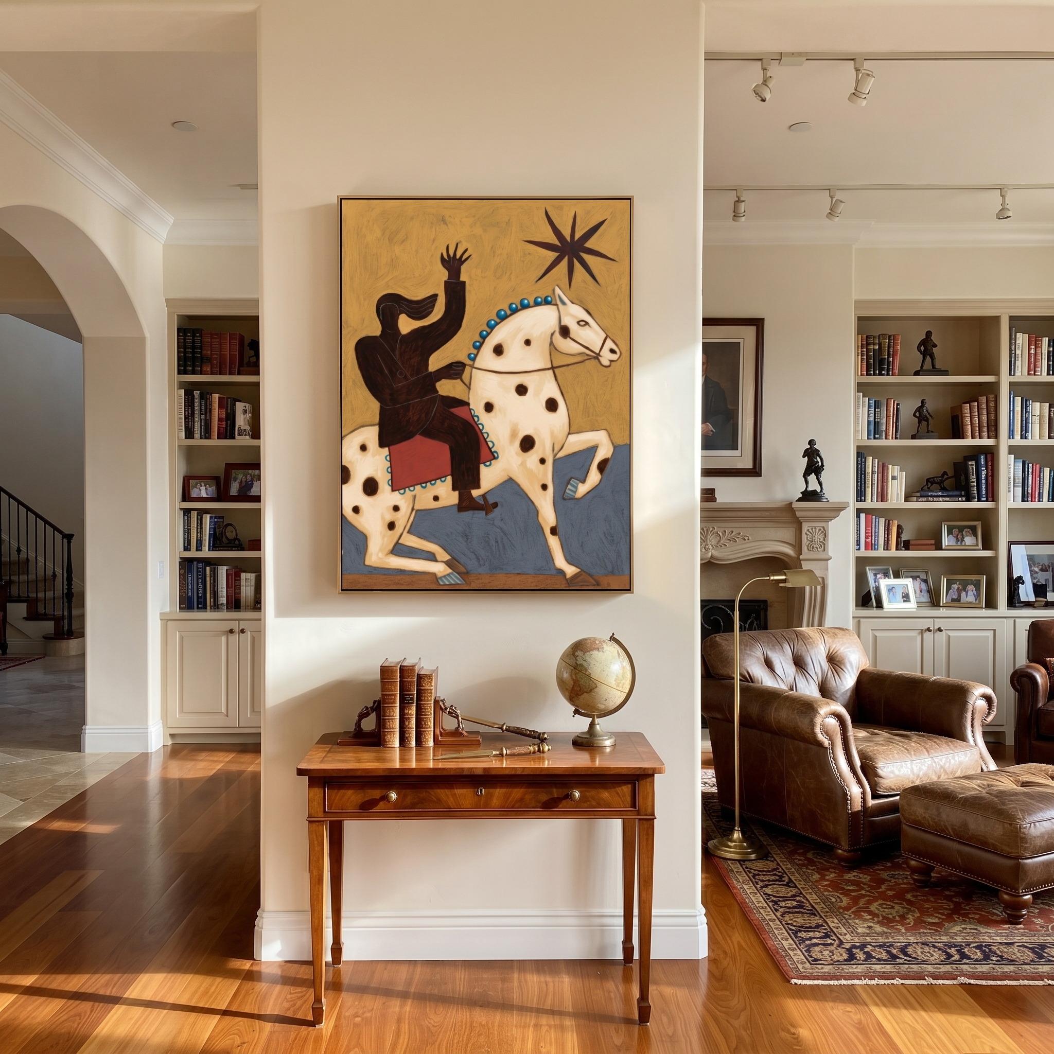 Raised Hand Meets Starlight presented as a colorful interior focal point