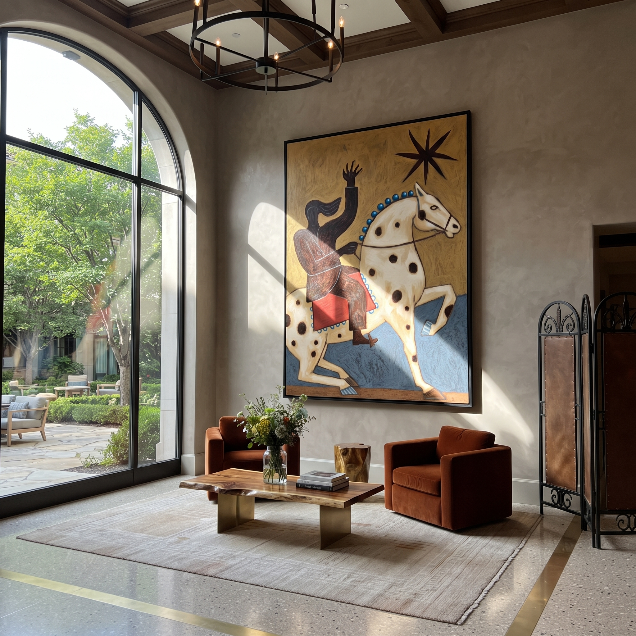 Raised Hand Meets Starlight displayed in a layered residential setting