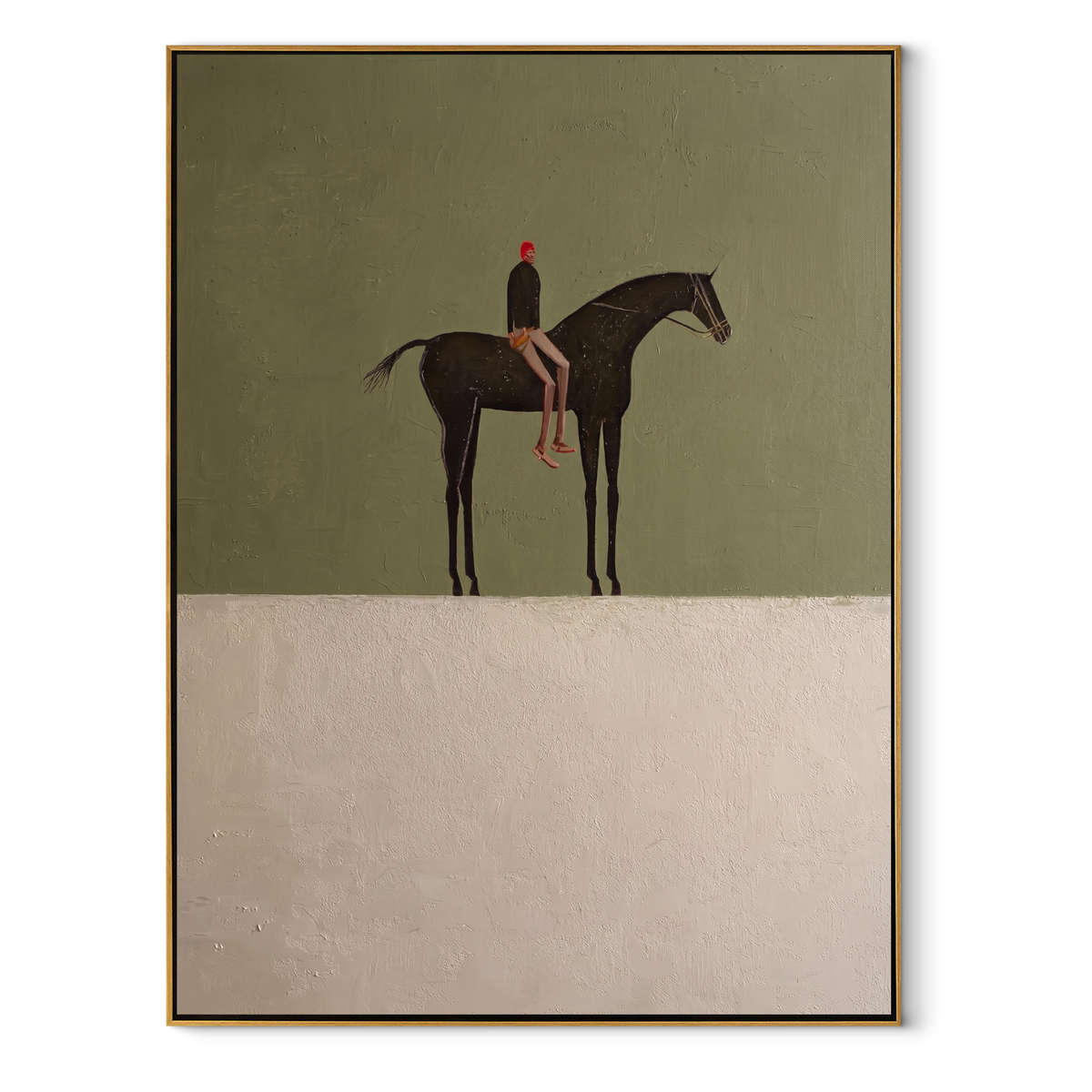 Small Rider Guards Silence equestrian horse painting, vertical canvas artwork