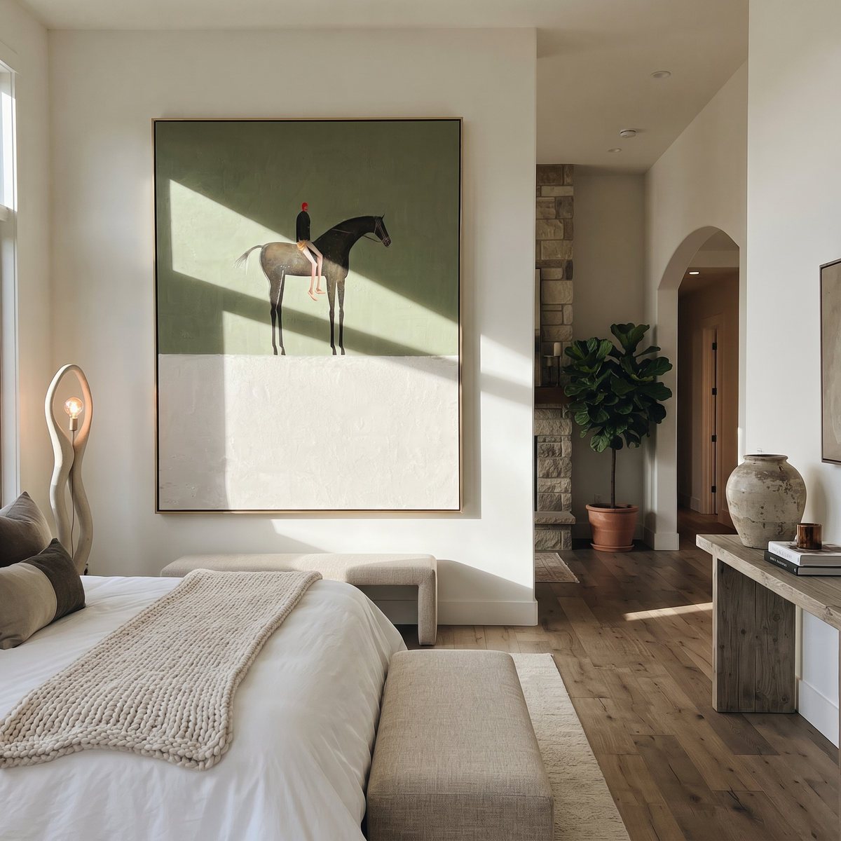 Small Rider Guards Silence displayed in a layered residential setting