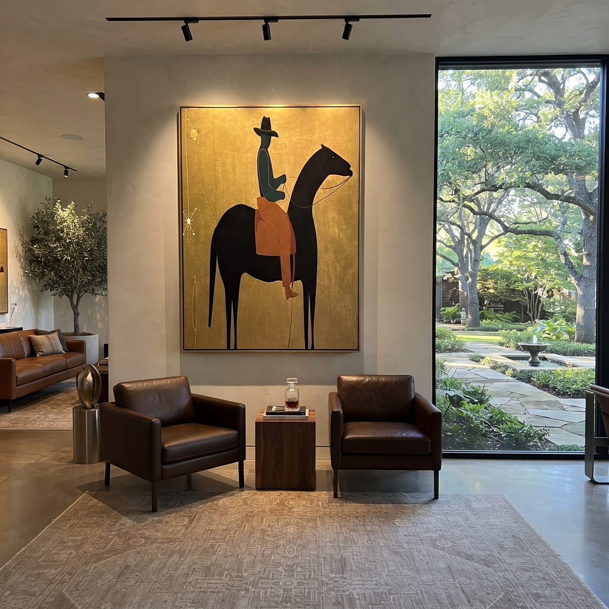 Teal Rider Crosses Gold styled with warm modern furnishings
