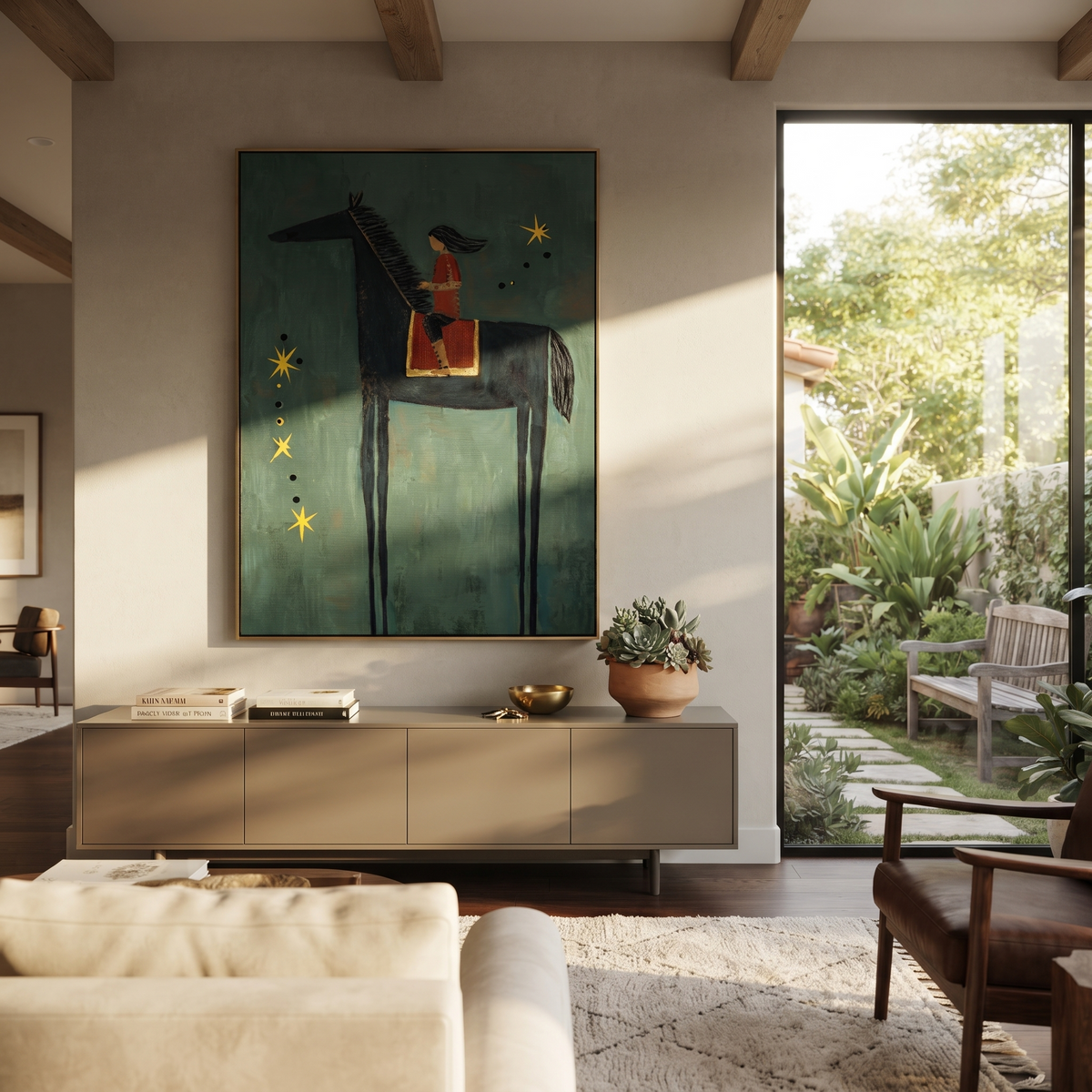 Red Rider Follows Stars displayed in a collected contemporary interior